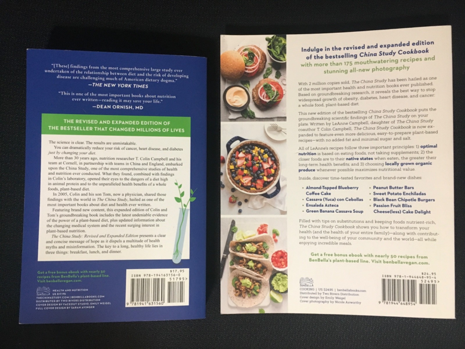 Lot THE CHINA STUDY Revised & Expanded Edition Nutrition + COOKBOOK Vegetarian
