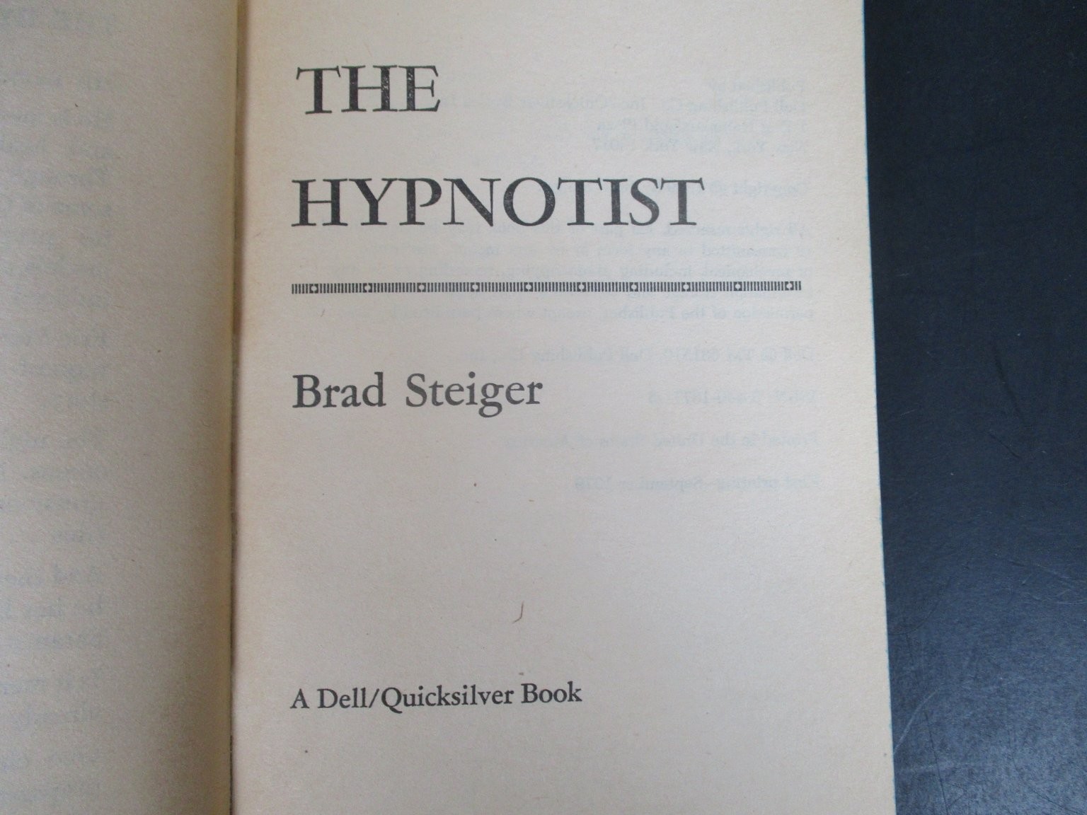The Hypnotist Brad Steiger 1979 First Printing Reincarnation Horror Dell PB