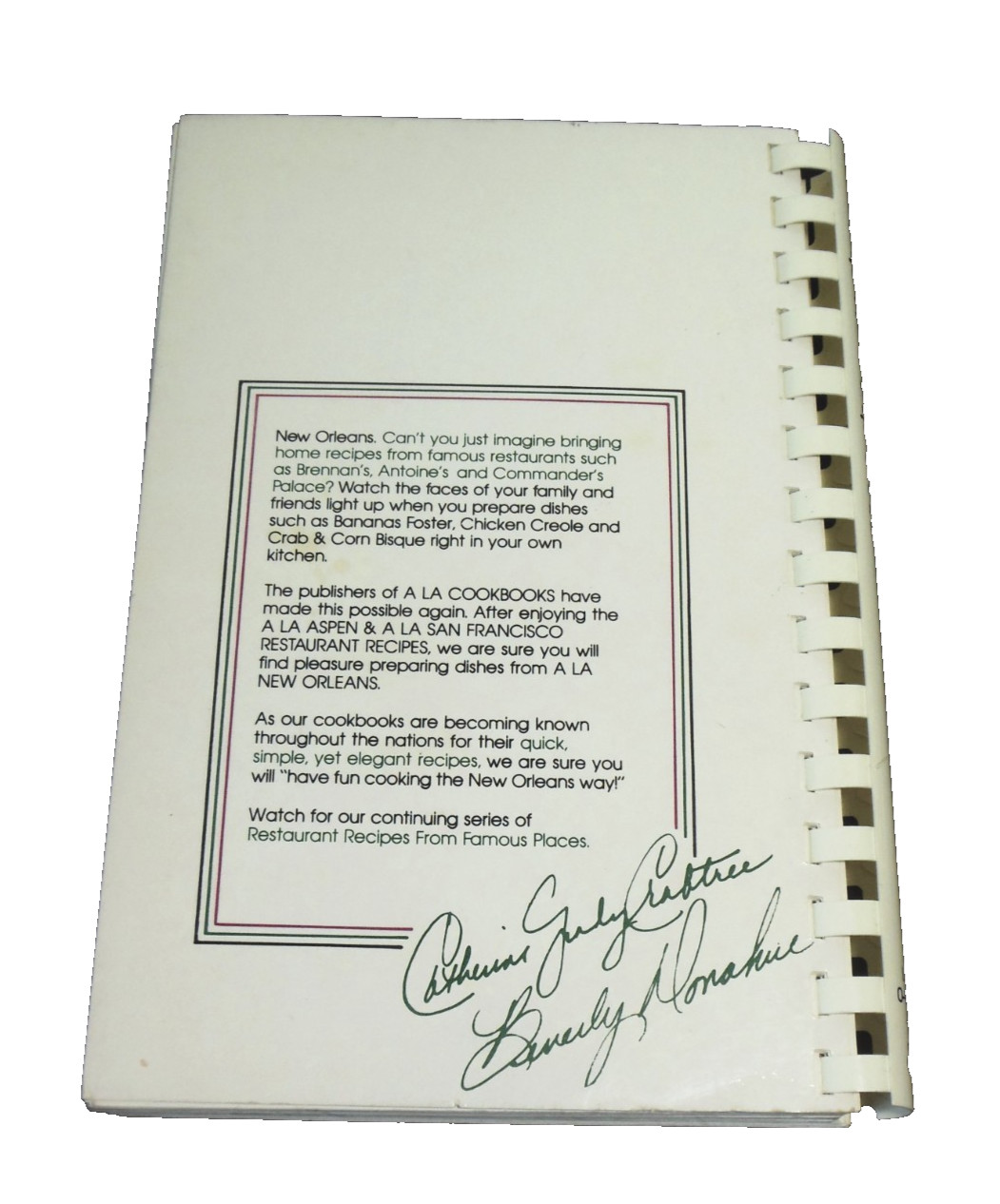 A La New Orleans Vintage Cookbook Famous Louisiana Restaurant Recipes 1980 Grady