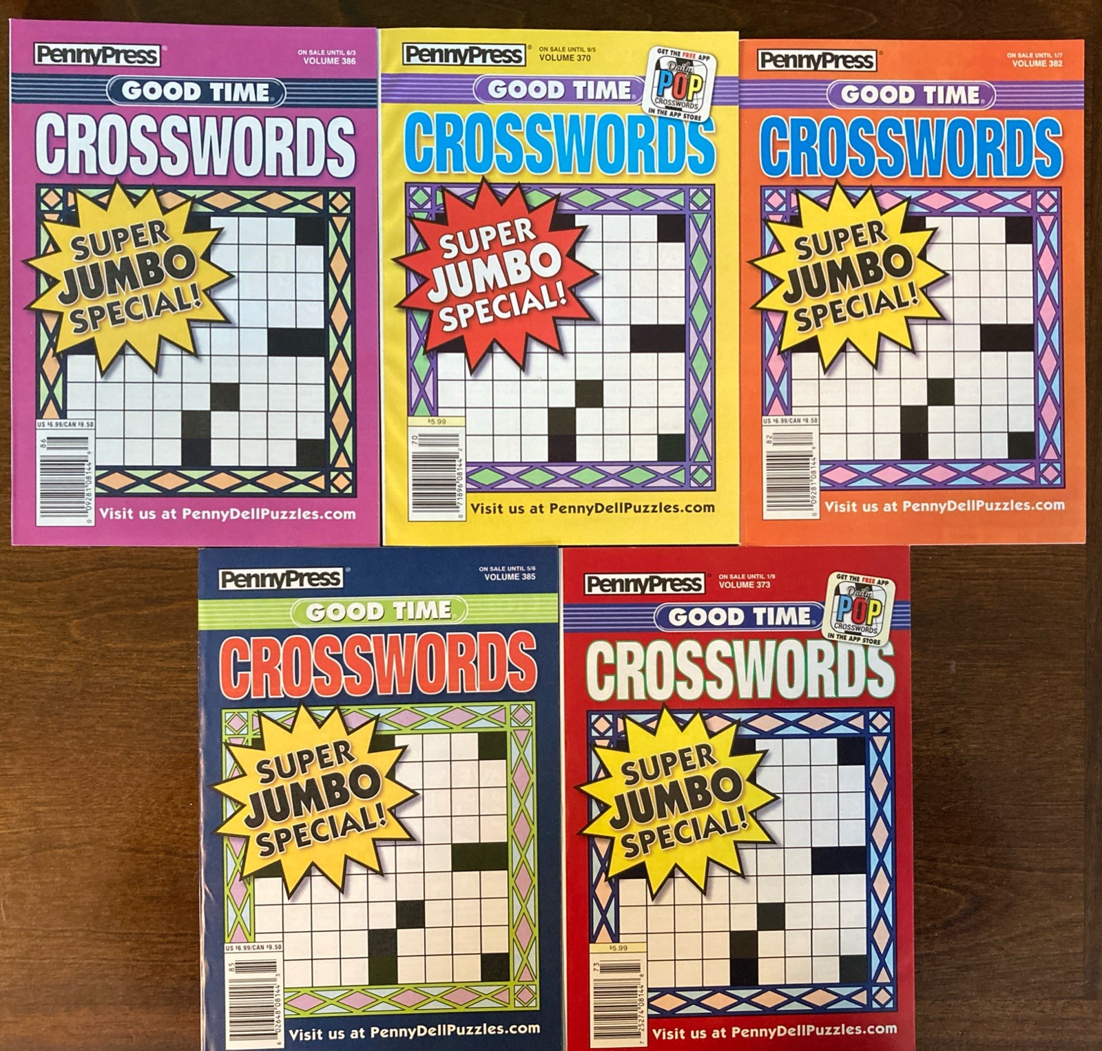 Lot of 5 Penny Press Crossword Puzzle Books Good Time ALL SOLVING LEVELS J4