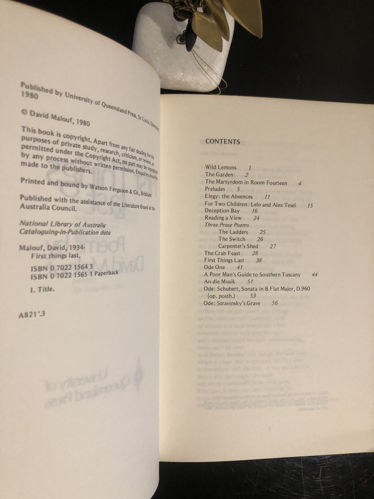 David Malouf First Things Last UQP 1980 First Ed/F.Print S/C V/G Sh.St. Poems-Pr