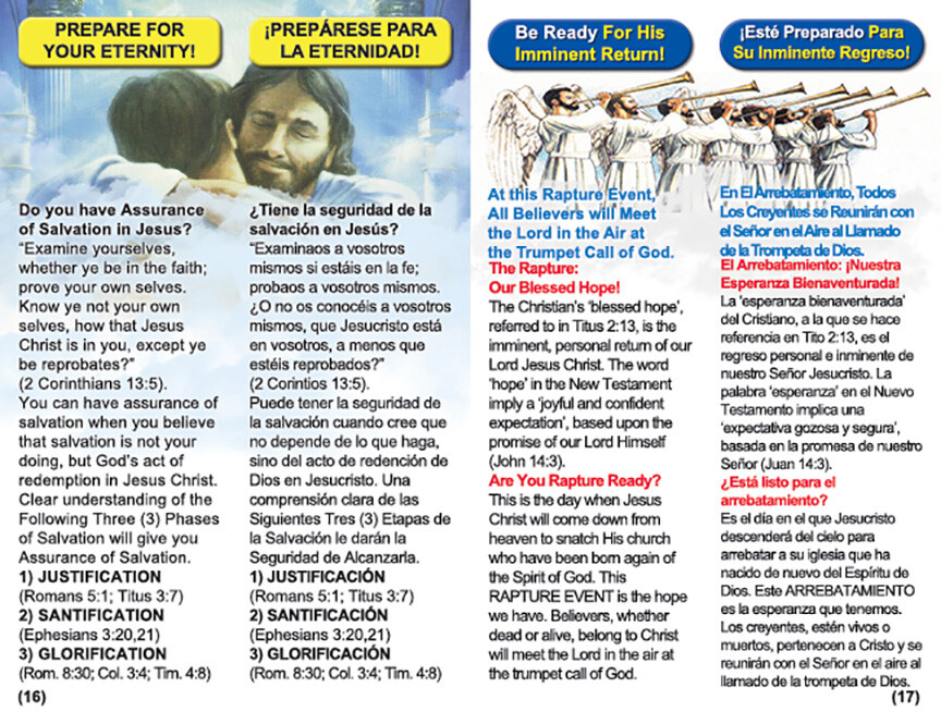 SPANISH/ENGLISH, RAPTURE BIBLE Tracts, 40 Pack in 2 Covers, 20 Pages Each