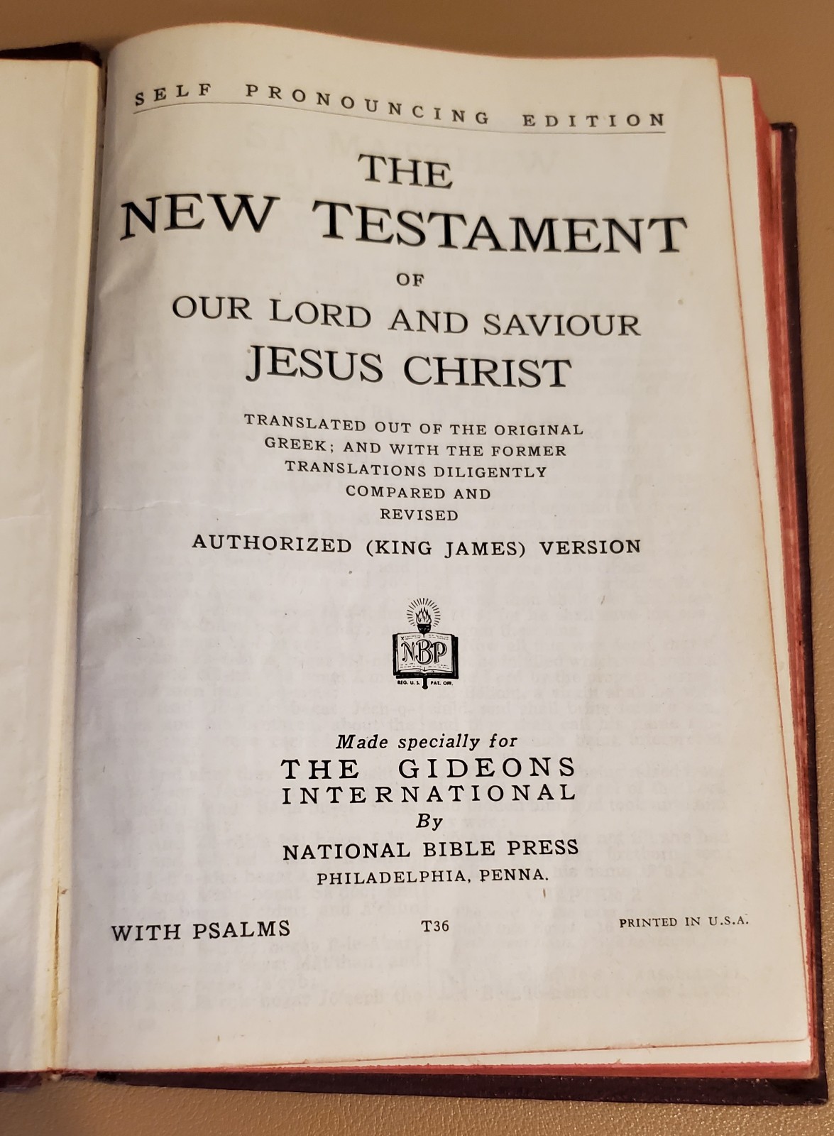 NEW TESTAMENT PSALMS THE GIDEONS SELF PRONOUNCING EDITION NATIONAL BIBLE PRESS!!
