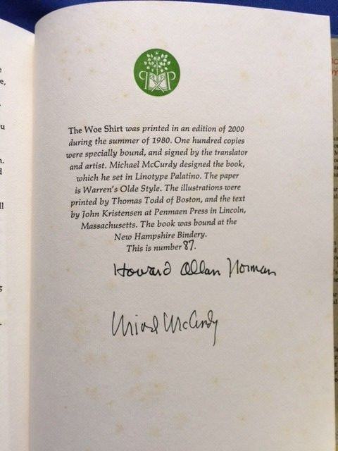 THE WOE SHIRT – SIGNED LIMITED ED. SIGNED BY HOWARD NORMAN AND MICHAEL MCCURDY