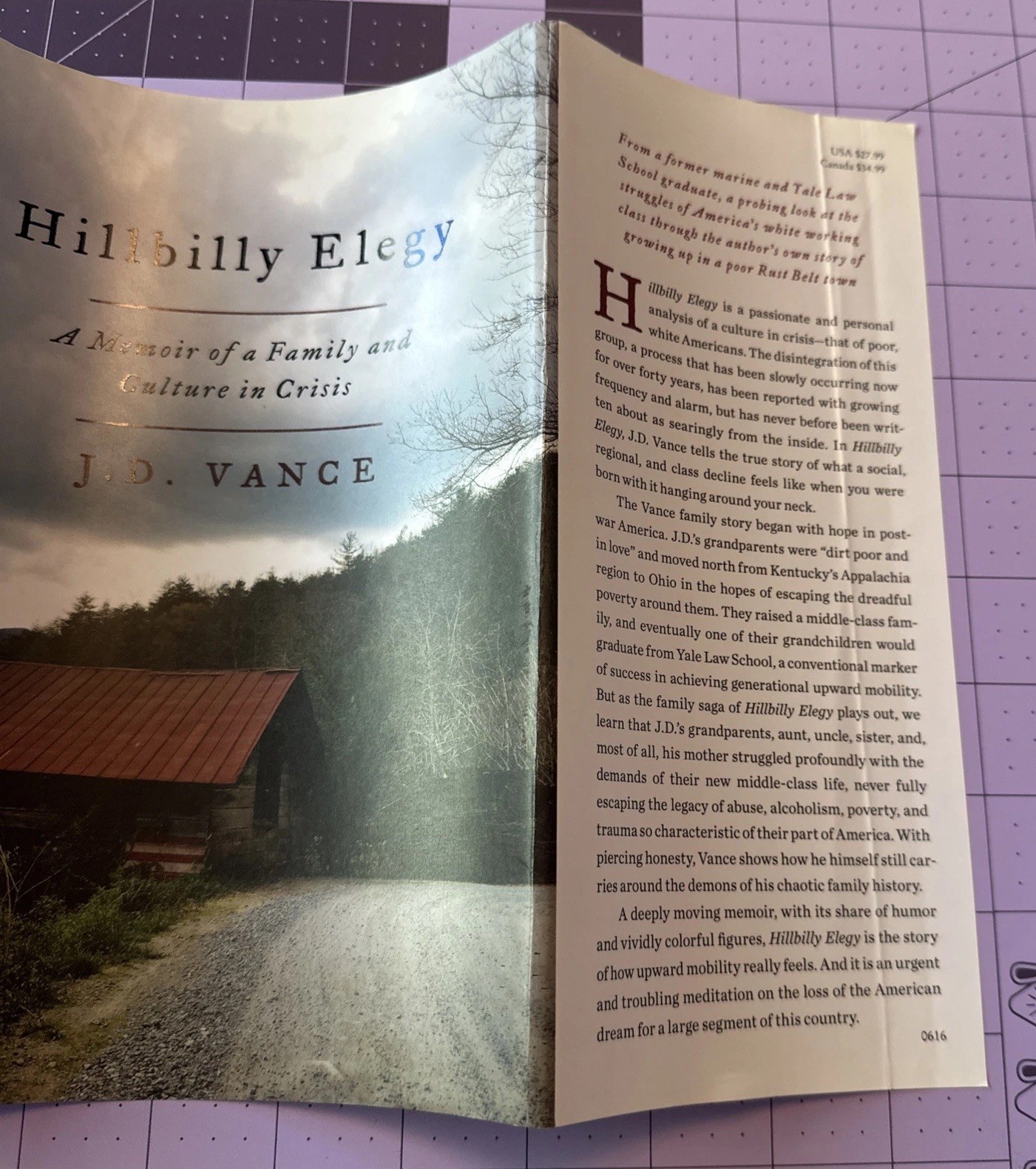 Hillbilly Elegy by J. D. Vance. 1st Printing, 1st Edition (2016 HC) VG+