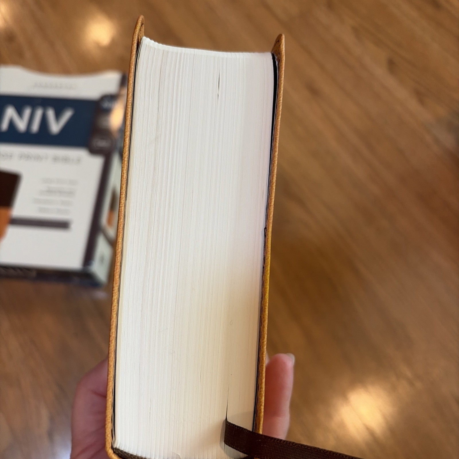 NEW NIV PERSONAL SIZE LARGE PRINT BIBLE CHOCOLATE/AMBER LEATHERSOFT