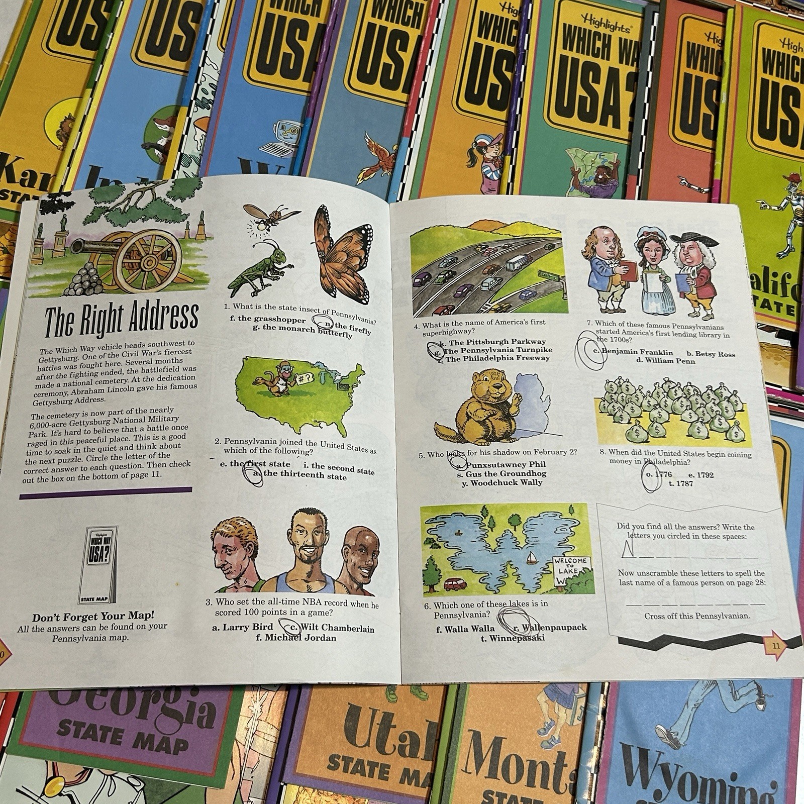 Lot of 33 Highlights Which Way USA Magazine State Activity Puzzle Book W/ Maps