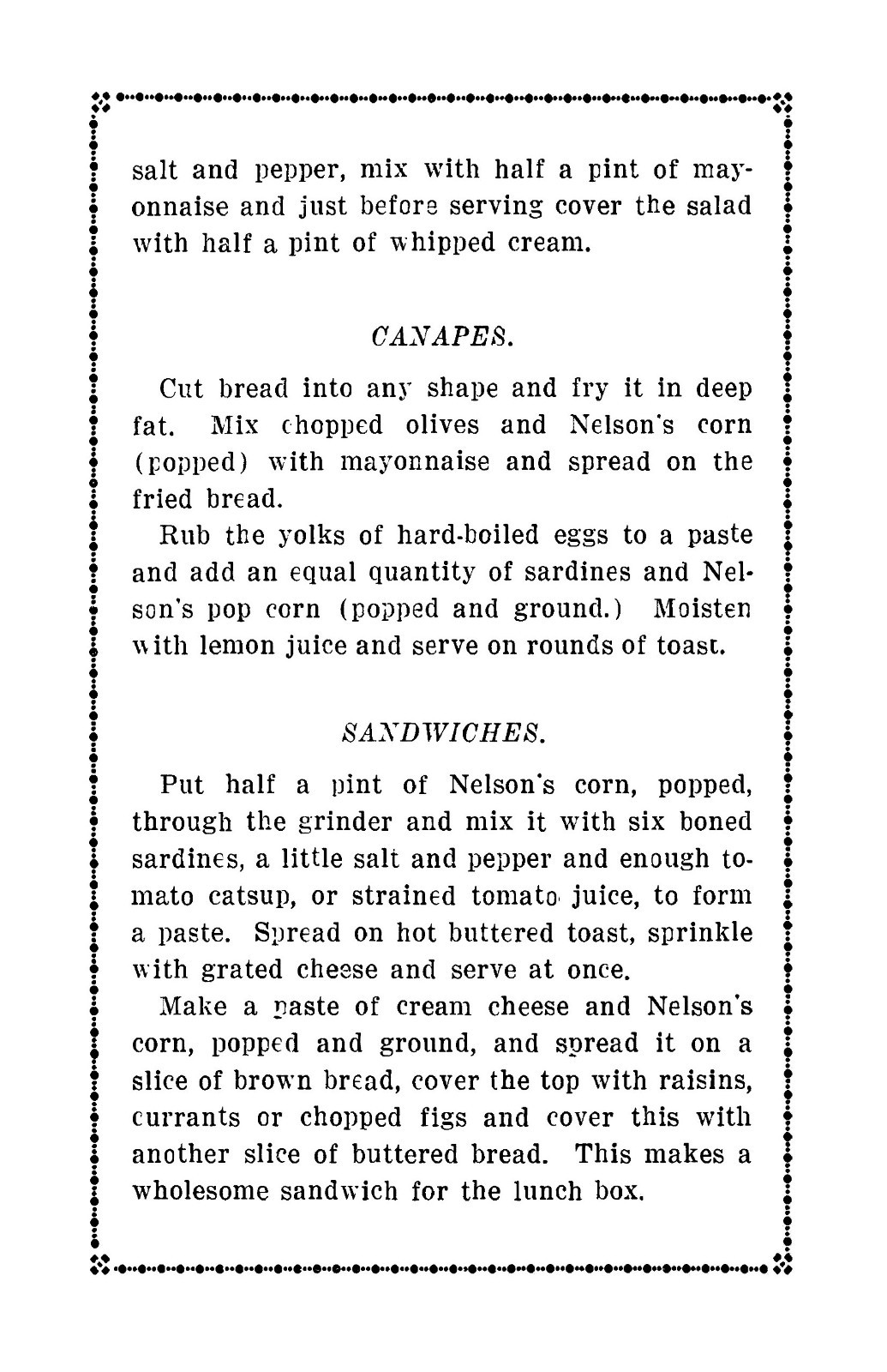 1916 Nelson’s Pop Corn Recipes Cook Book 18 Pages