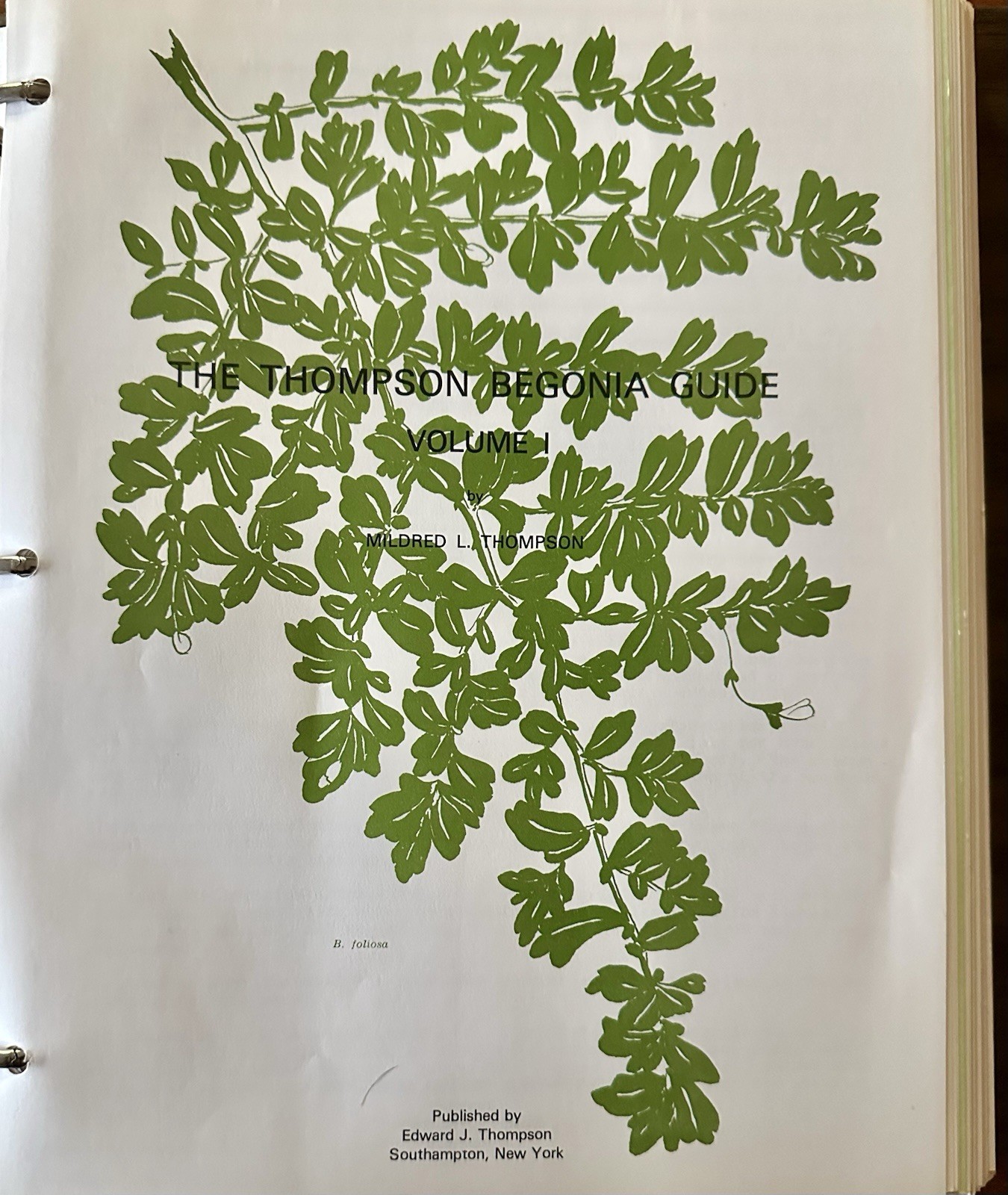 Thompson Begonia Guide, Vol. 1 Signed by both authors 1975 First Edition