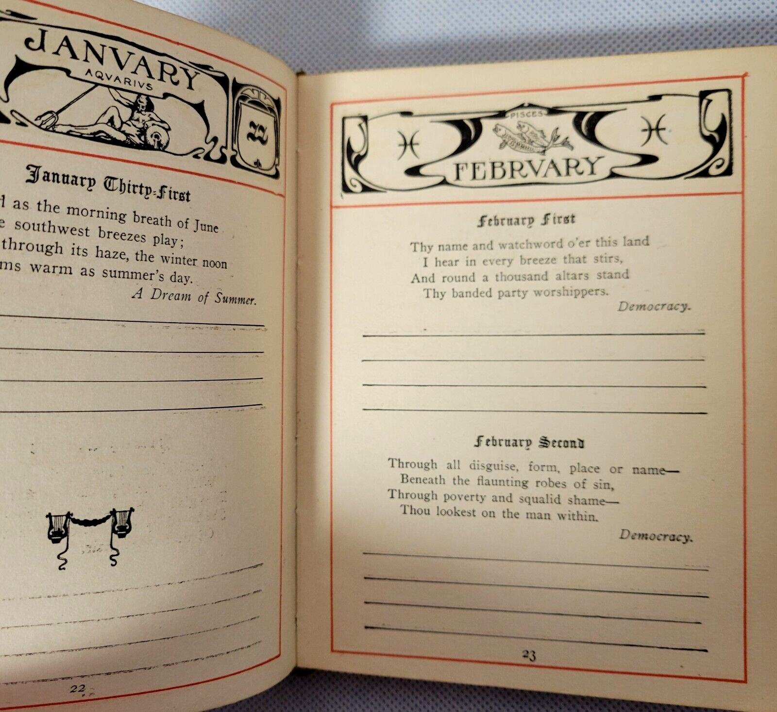 Whittier Birthday Book (1910, Suede Cover) Unmarked Pages