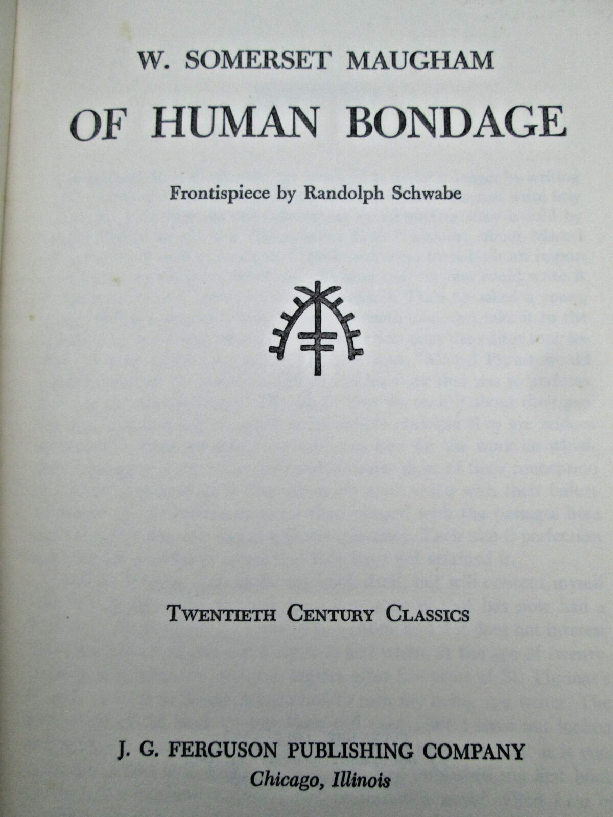 20th Century Classics -Of Human Bondage by W. Somerset MaughamJ.G. Ferguson HC