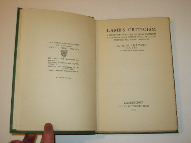 LAMB’S CRITICISM Cambridge Press 1923 HC