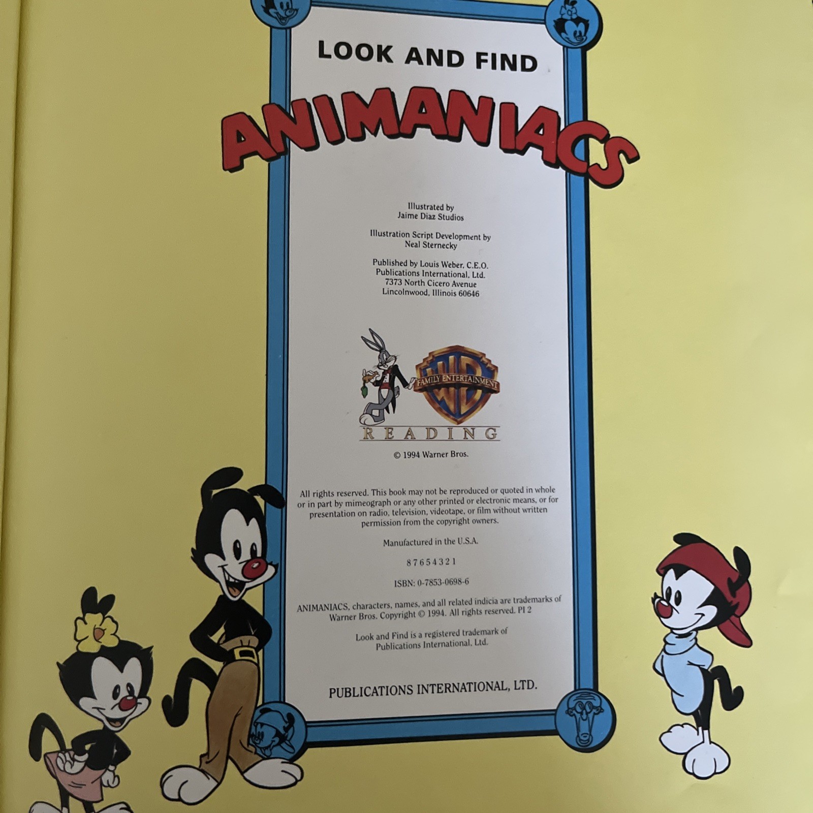 Look And Find Animaniacs Book 1994 Search and Find Characters Hardcover 10″ x 12