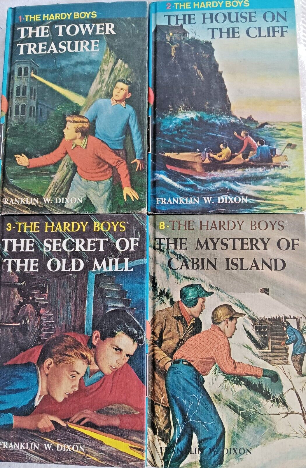 Lot of 4 Hardy Boys Vintage Hardcover Books by Franklin W. Dixon LOT 1, 2, 3, 8.