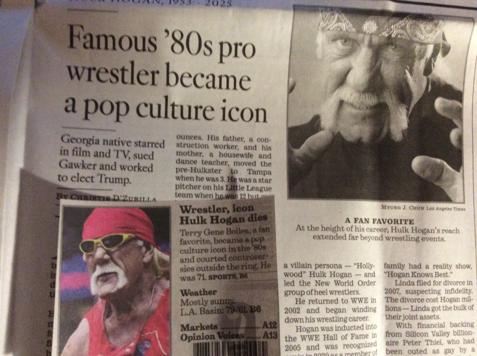 LA TIMES SPORTS SECTION JULY 25 2025 DODGERS KIRBY YATES HULK HOGAN OBITUARY