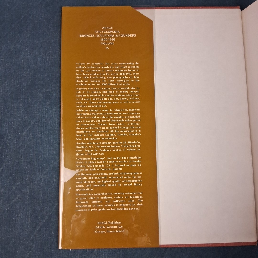 Encyclopedia of Bronzes Sculptors Founders 1800-1930 Vol 4 Berman HC DJ 1980