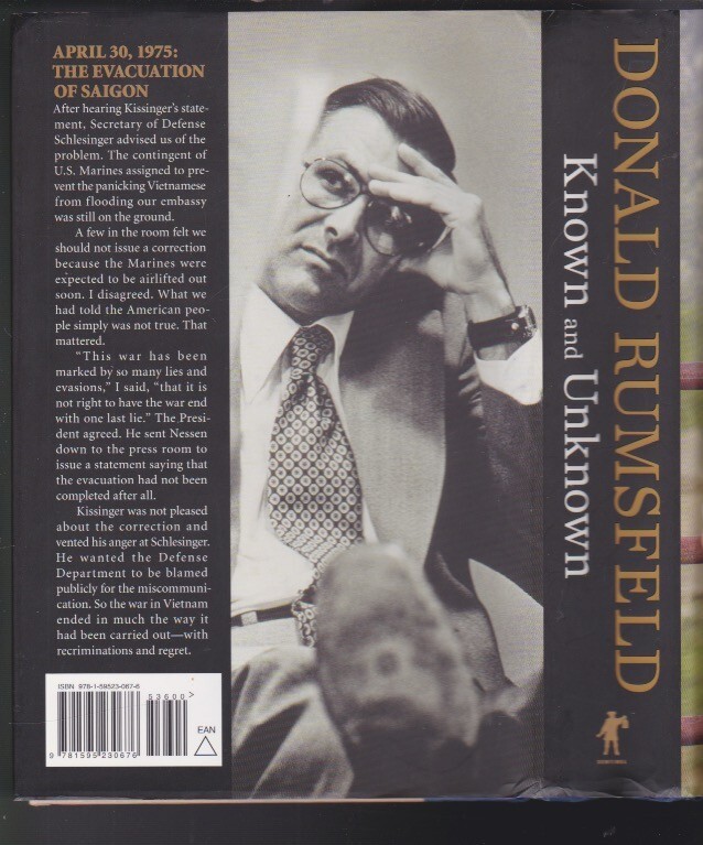 Known and Unknown: A Memoir Hardcover 2011 by Donald Rumsfeld SIGNED COPY LN
