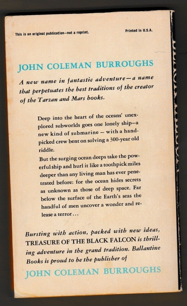 Treasure of the Black Falcon by John Coleman Burroughs-1st ed, Ballantine, 3/67