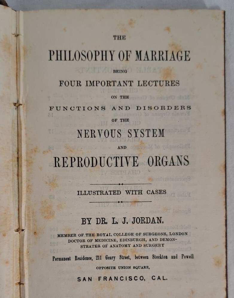 1865 The Philosophy of Marriage Being Four Important Lectures, Medical History
