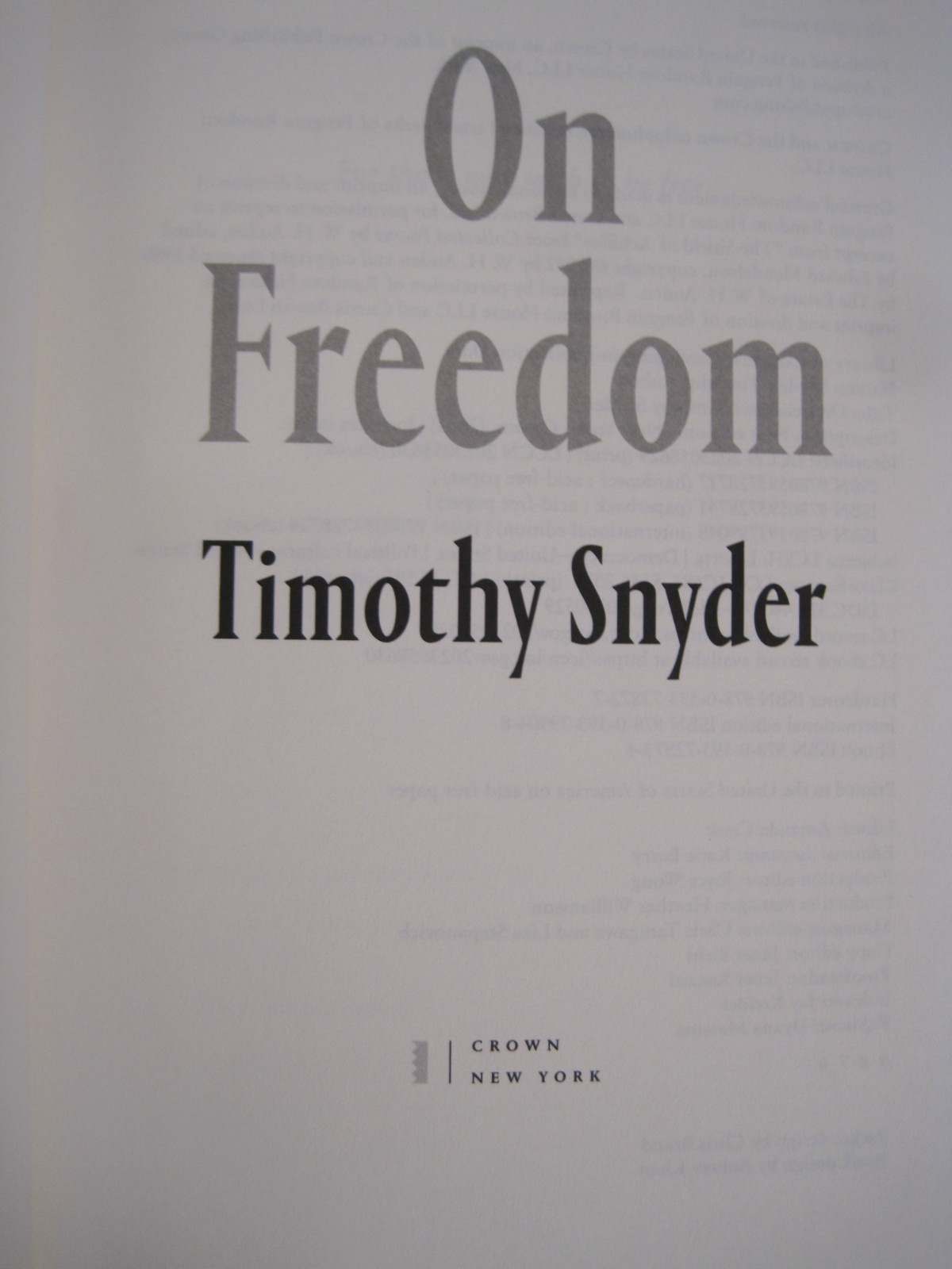 On Freedom by Timothy Snyder, (HC OVSZ)