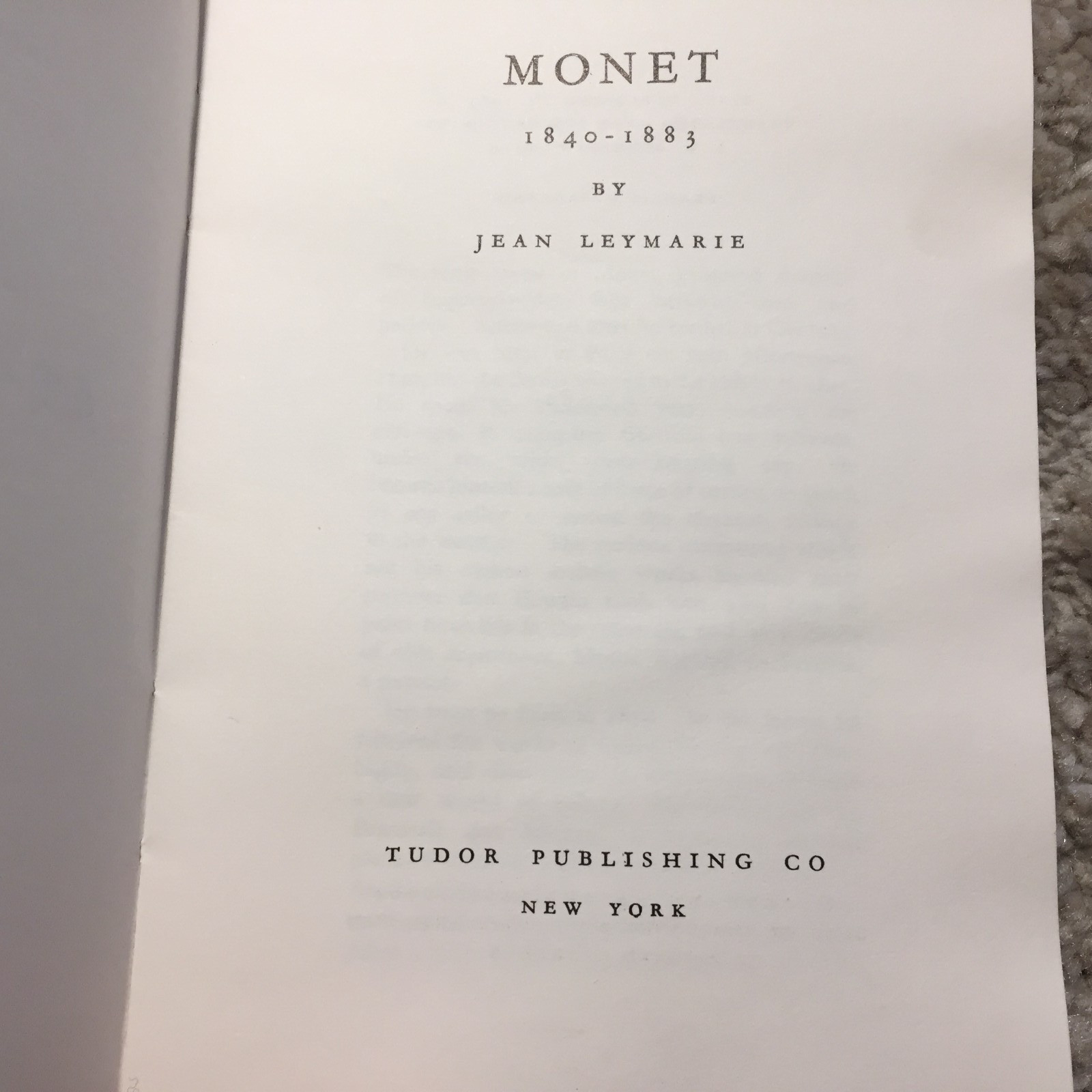 Monet 1840-1883 Jean Leymarie 1964 Tudor French Art Impressionism Paperback Book