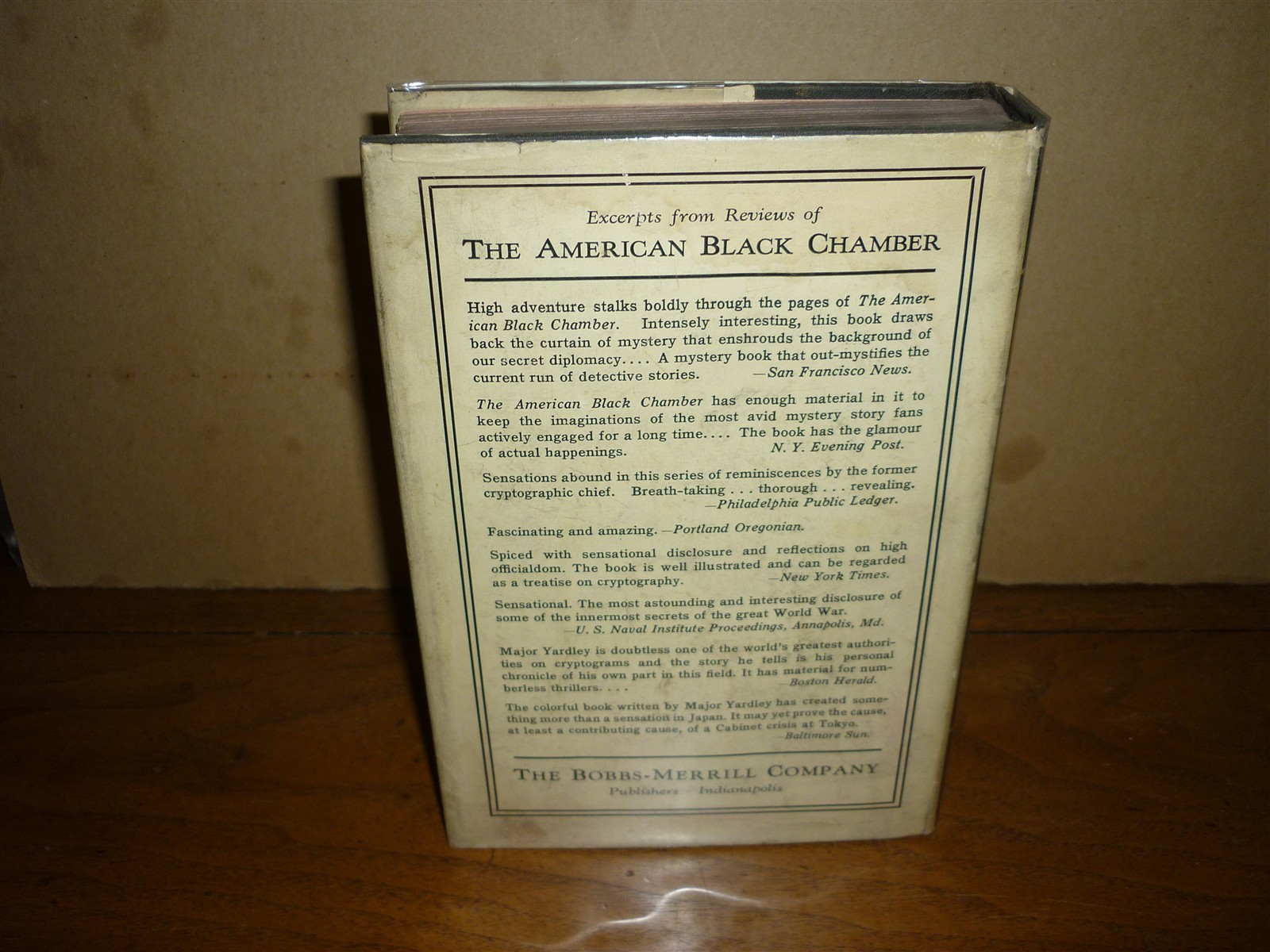 Herbert O Yardley. American Black Chamber. 1931. Secret Service. Codes. VG, dj.