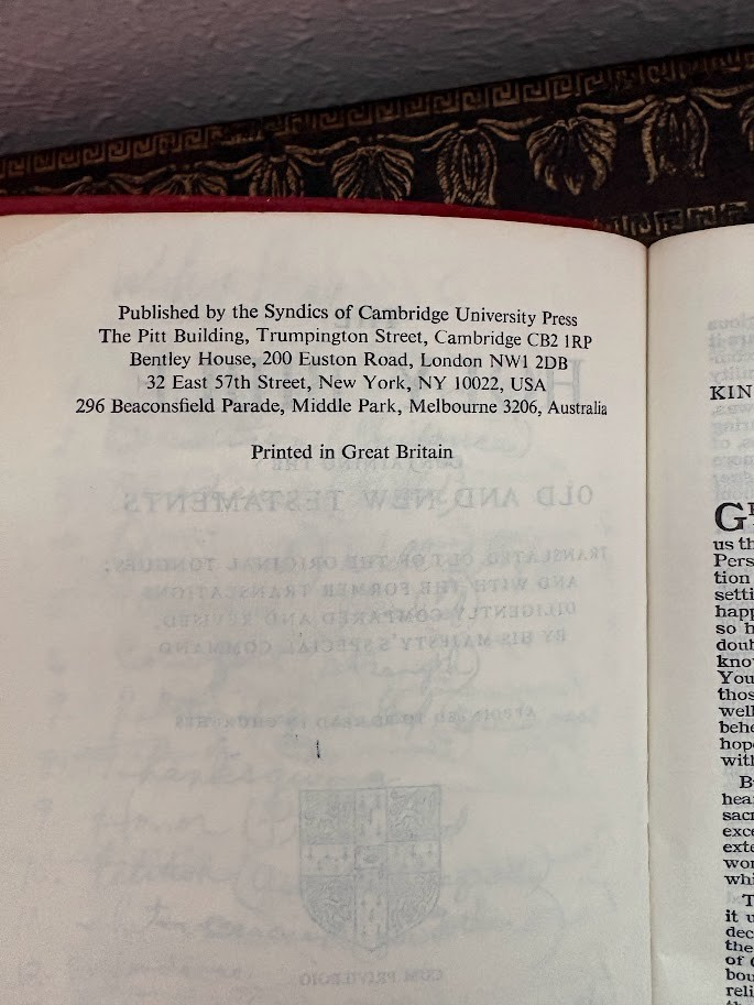 Holy Bible KJV Appointed To Be Read In Church Indian Calfskin Leather Cambridge