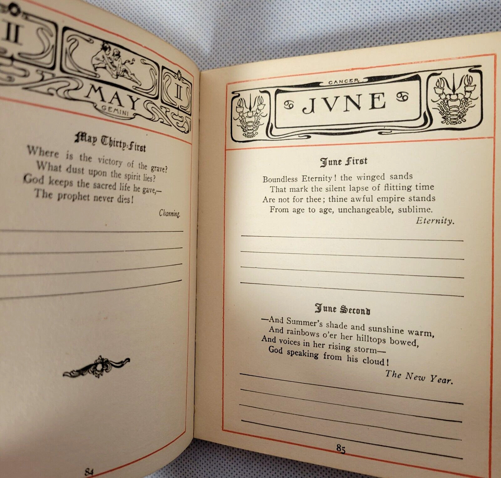 Whittier Birthday Book (1910, Suede Cover) Unmarked Pages