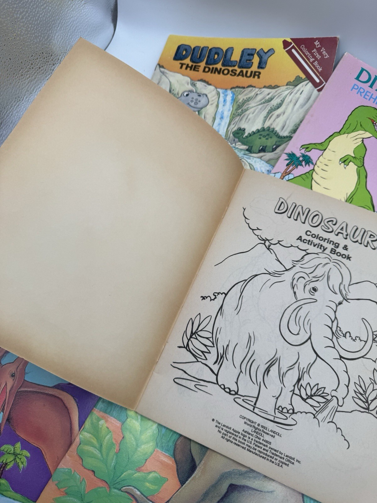 Vintage Lot of 5 DINOSAUR Coloring Books Most Unused But One Has Marks