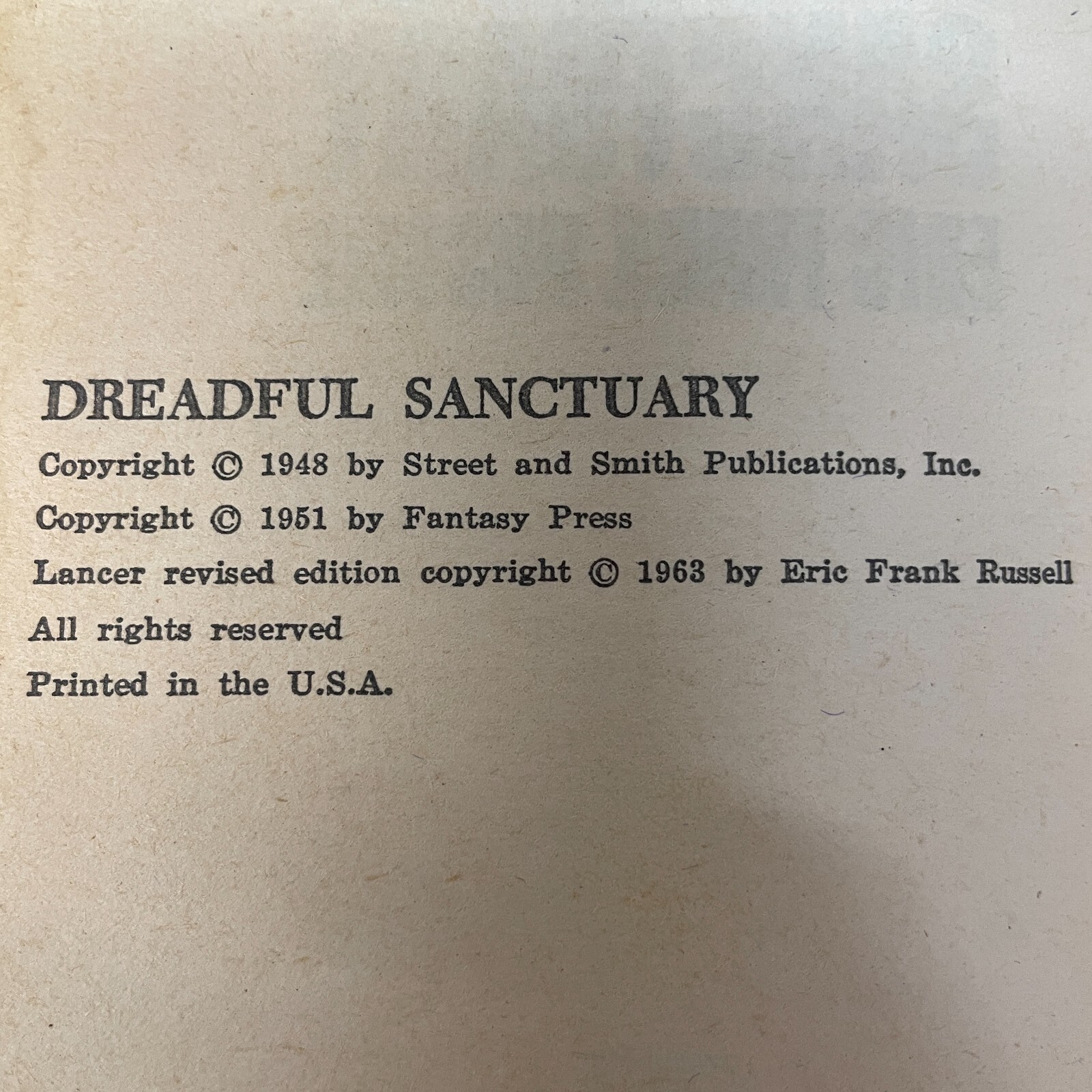 Dreadful Sanctuary Science Fiction Paperback Book by Eric Frank Russell 1963