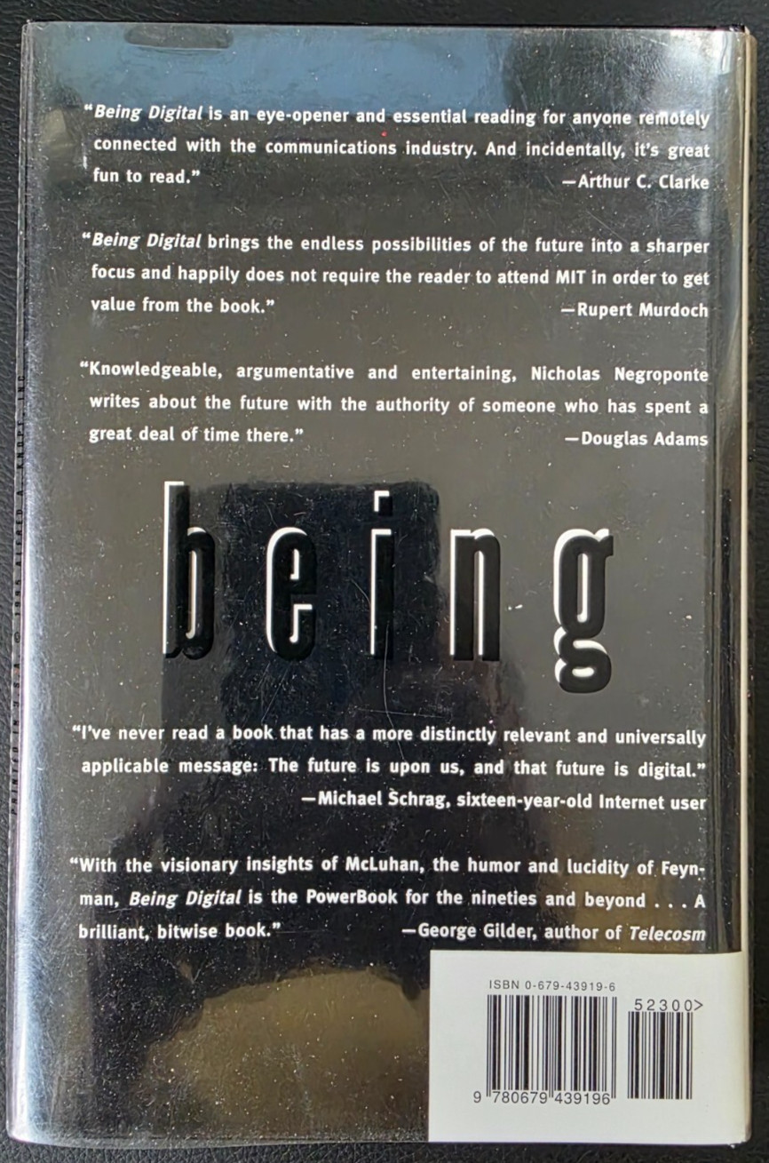 Being Digital by Nicholas Negroponte (1995, Hardcover) Plastic Cover