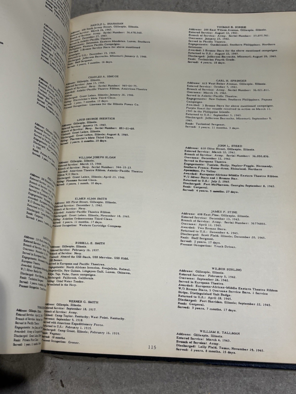 Service Record World War I & II Gillespie Illinois