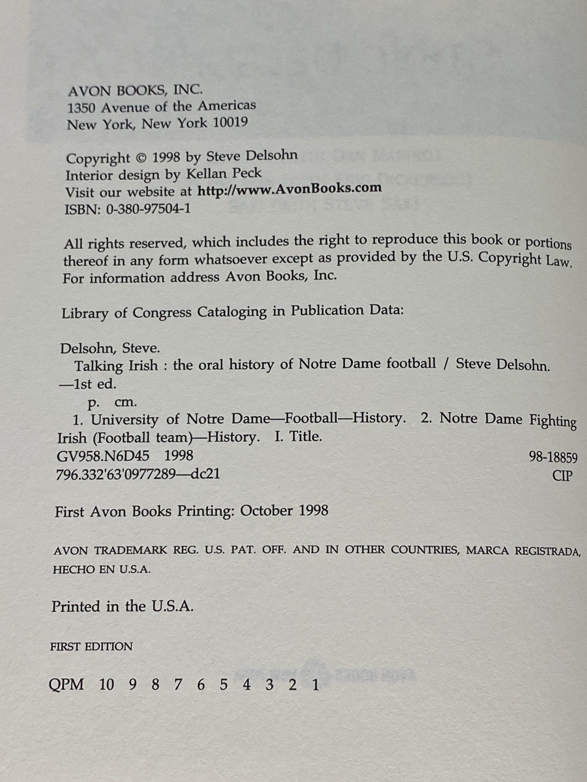 SIGNED by Johnny Lattner! Talking Irish: Notre Dame Football by Steve Delsohn