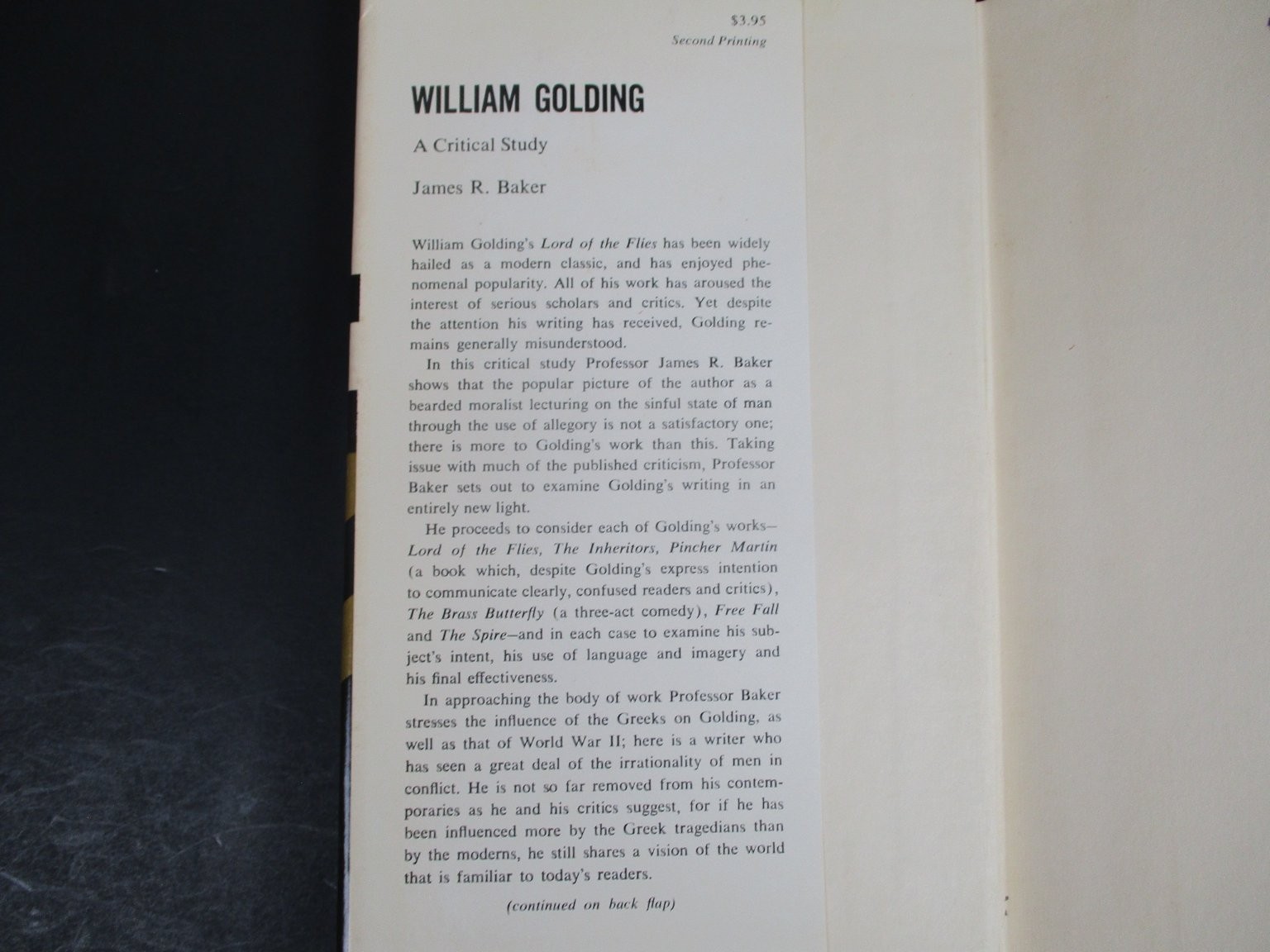 William Golding: A Critical Study James R. Baker 1965 Second Printing Literary