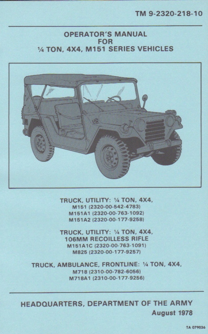 USB FLASH DRIVE US ARMY Jeep M151 Series 3810 Page Operator Repair Parts Manual