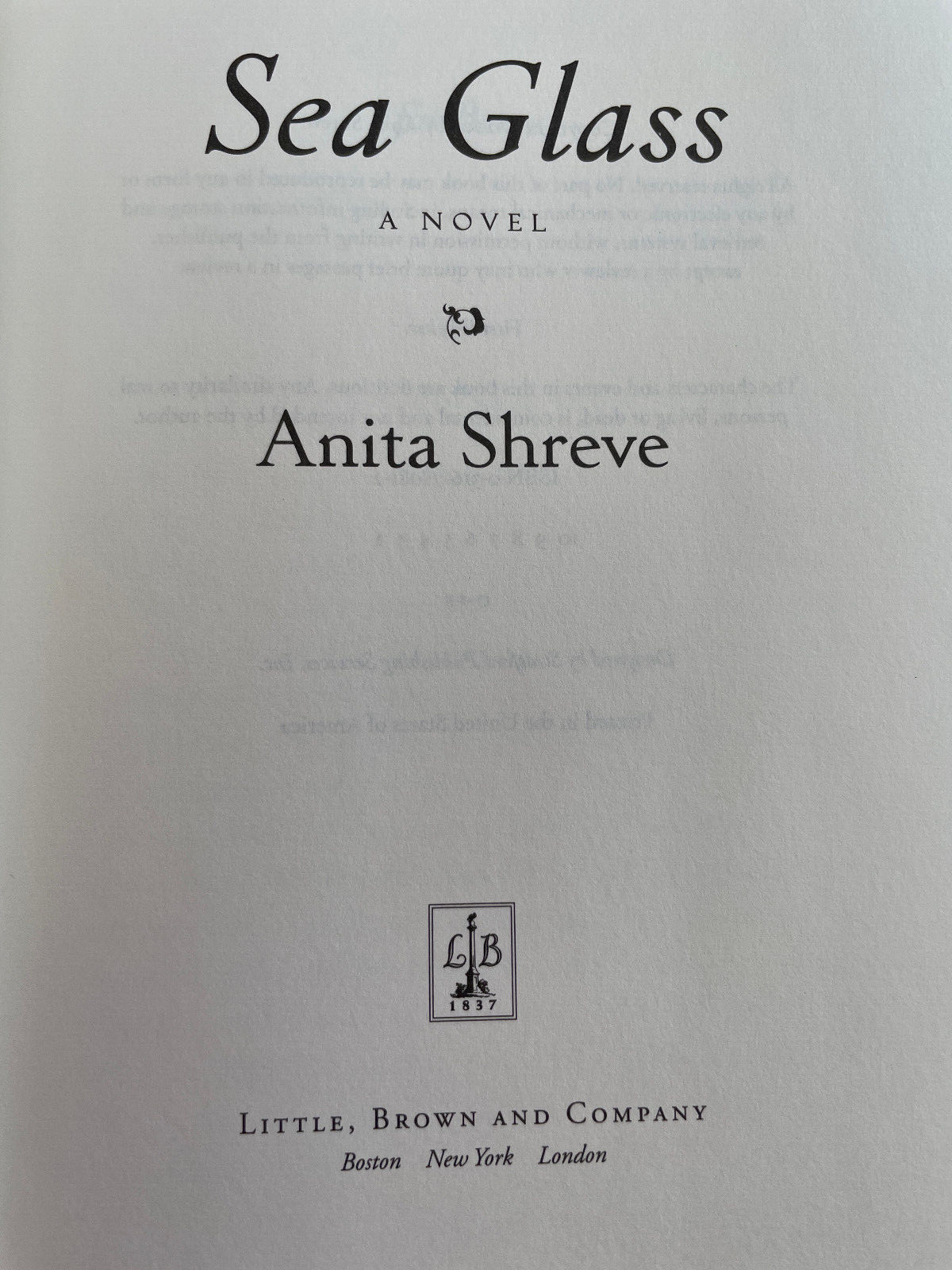 Sea Glass / Anita Shreve (Little, Brown 2002 hardcover) First Edition