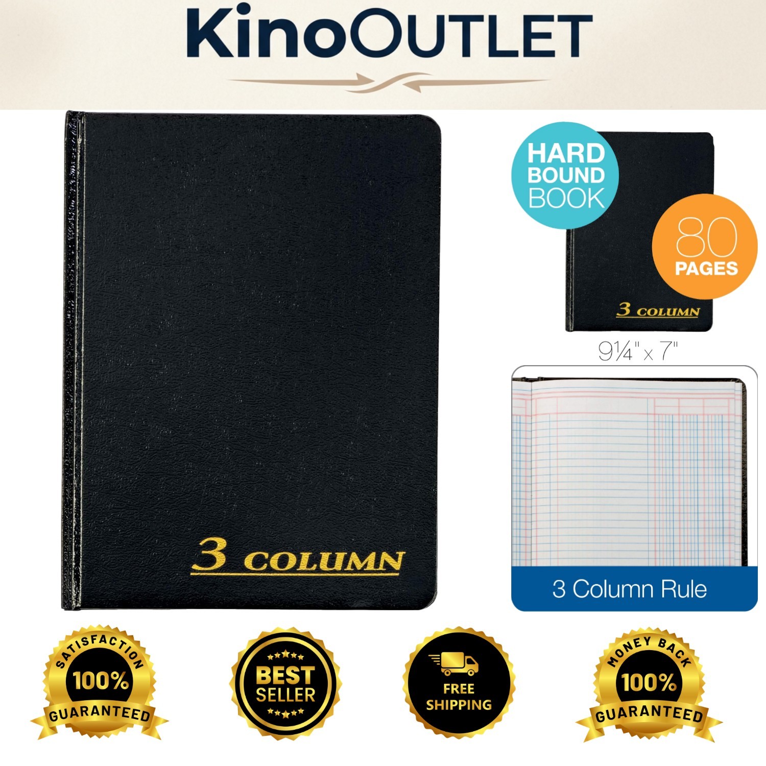 Durable 7 x 9.25 Inch Account Book – 80 Sequentially Numbered Pages, Black Cloth