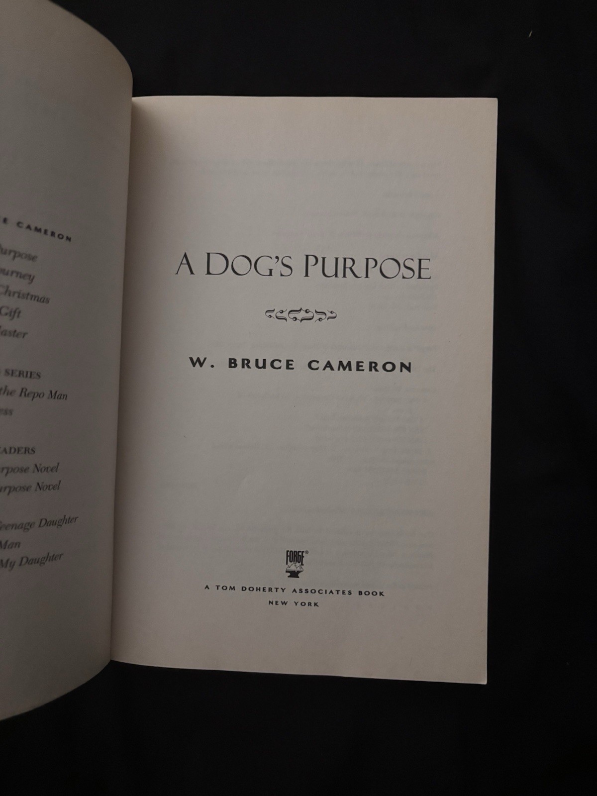 W. Bruce Cameron A Dog’s Purpose Paperback Forge Film/TV Adaptation
