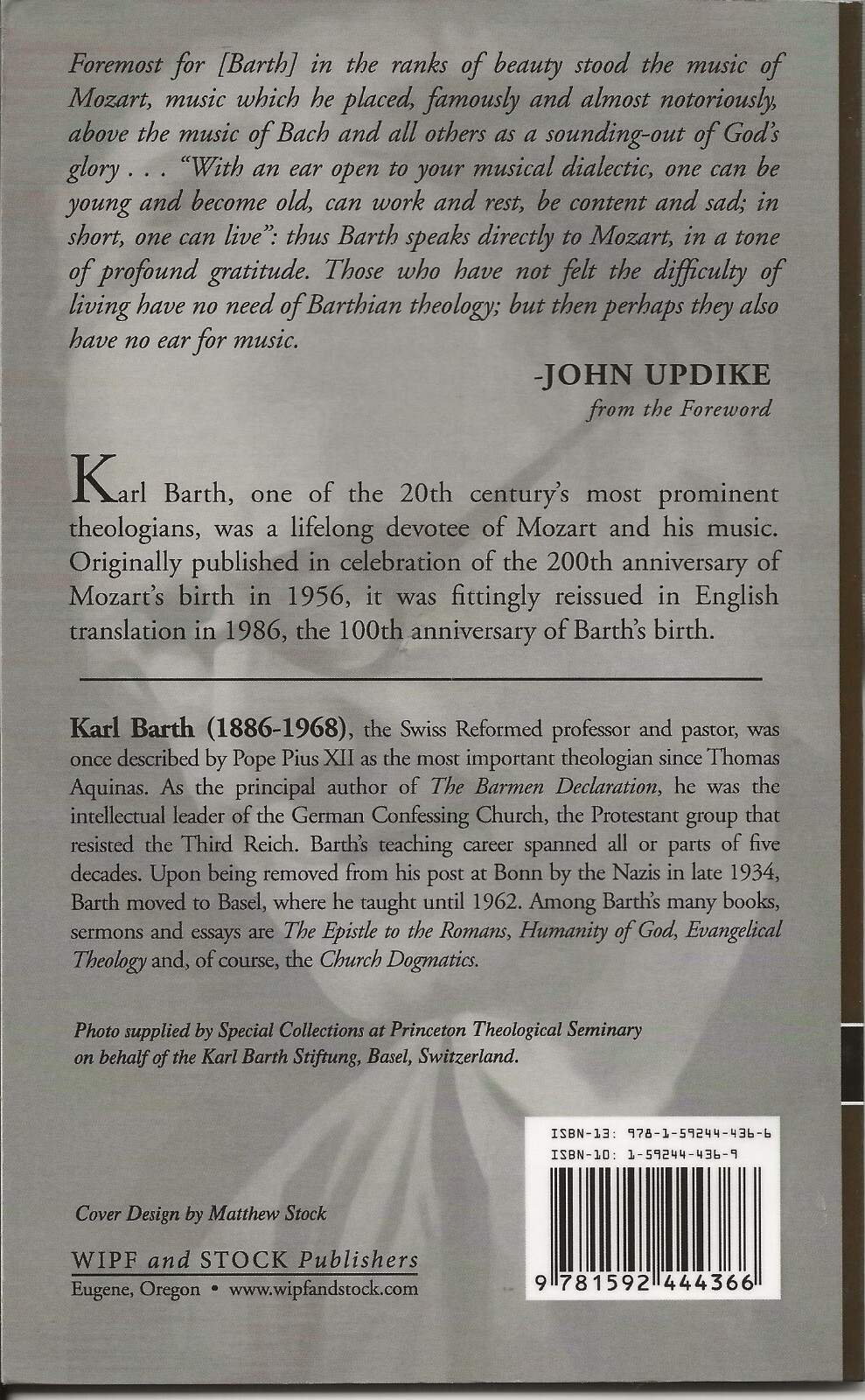 Wolfgang Amadeus Mozart by Karl Barth (2003, Wipf & Stock)