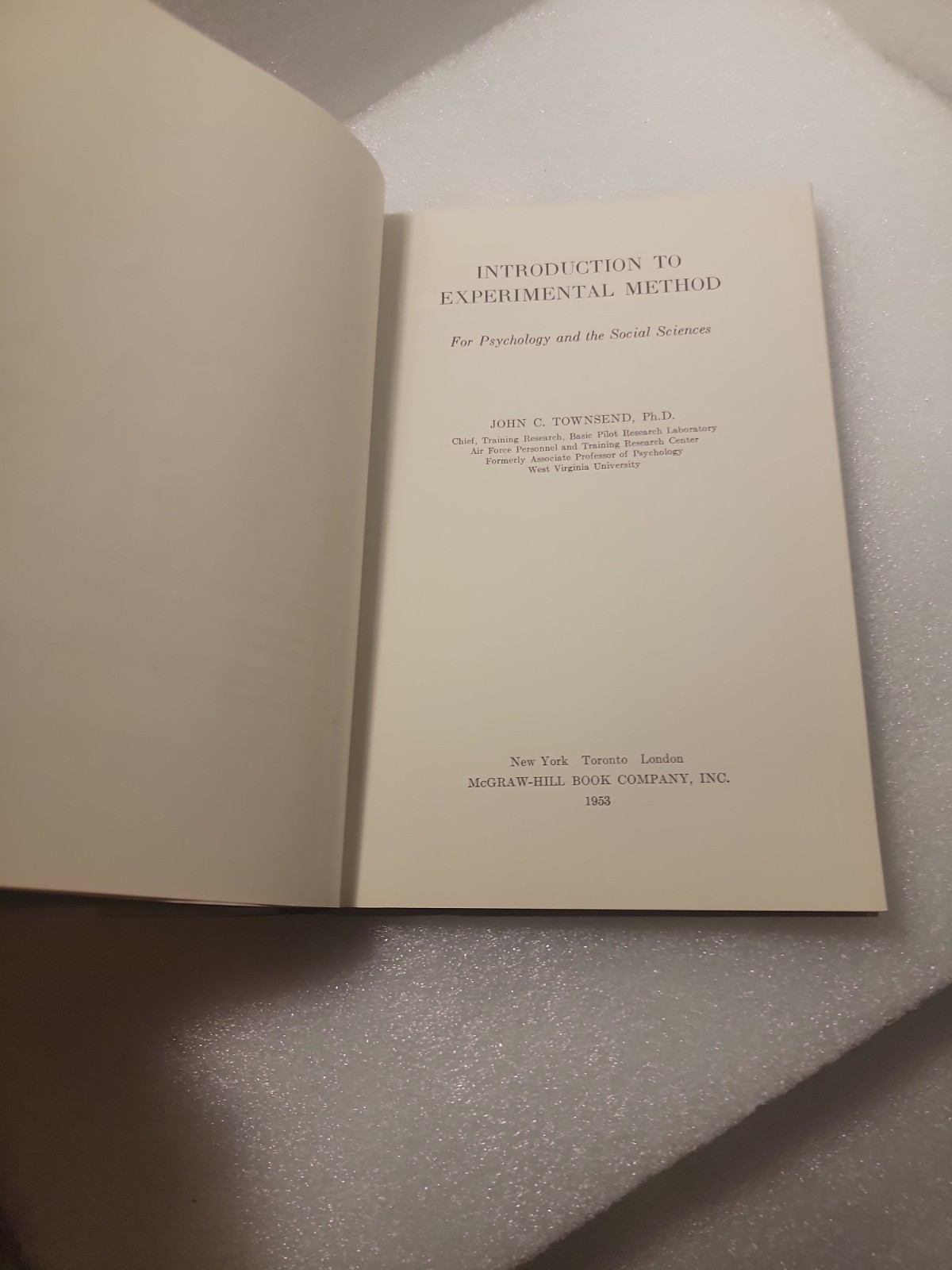 Introduction to Experimental Method by Townsend, John C – paperback 1953