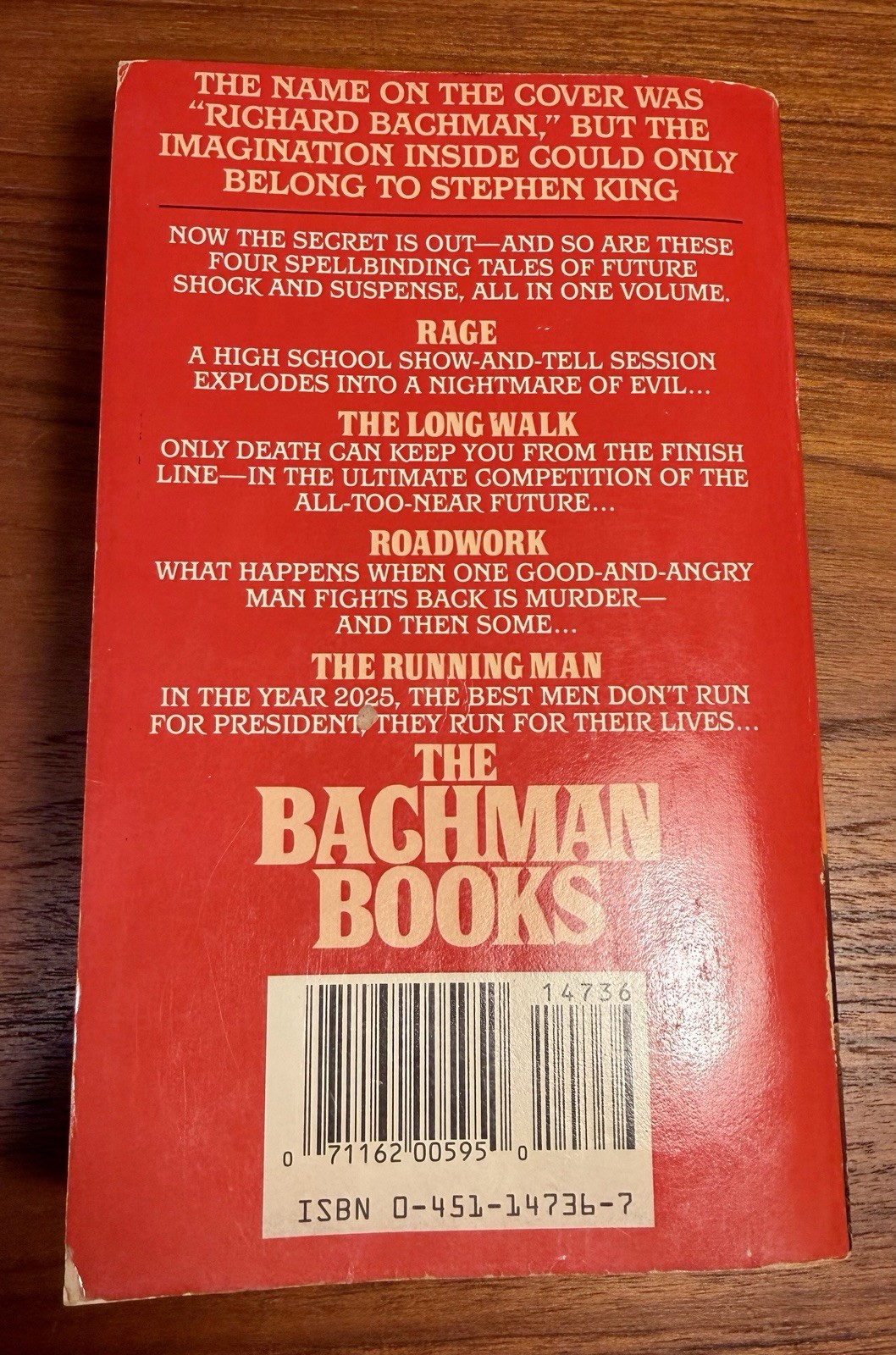 The Bachman Books Stephen King 1986 1st Signet Ed. PB Long Walk,Rage,Roadwork VG