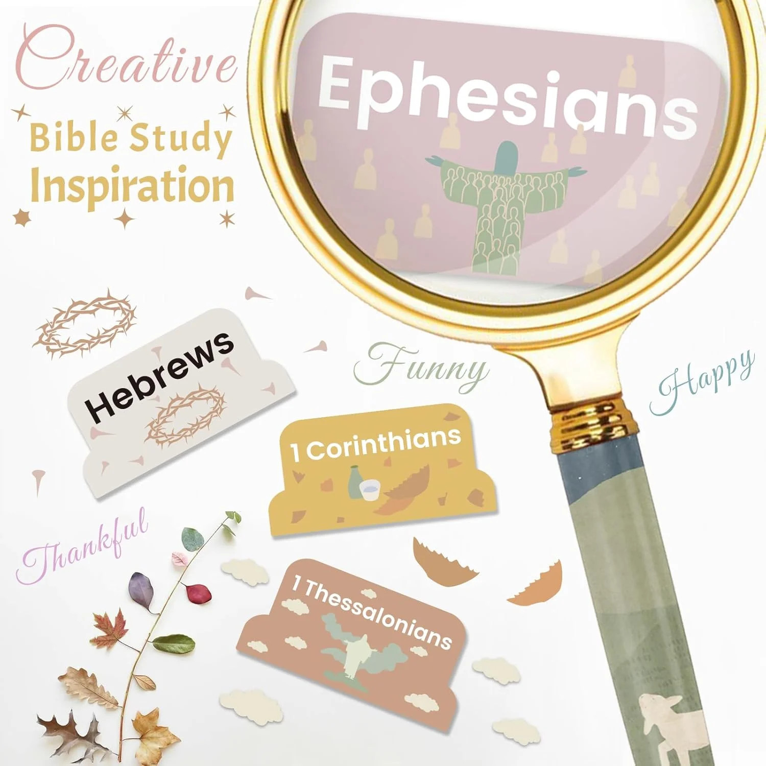 Bible Tabs with Unique Stickers, Laminated Bible Tabs for Women & Men, Christian