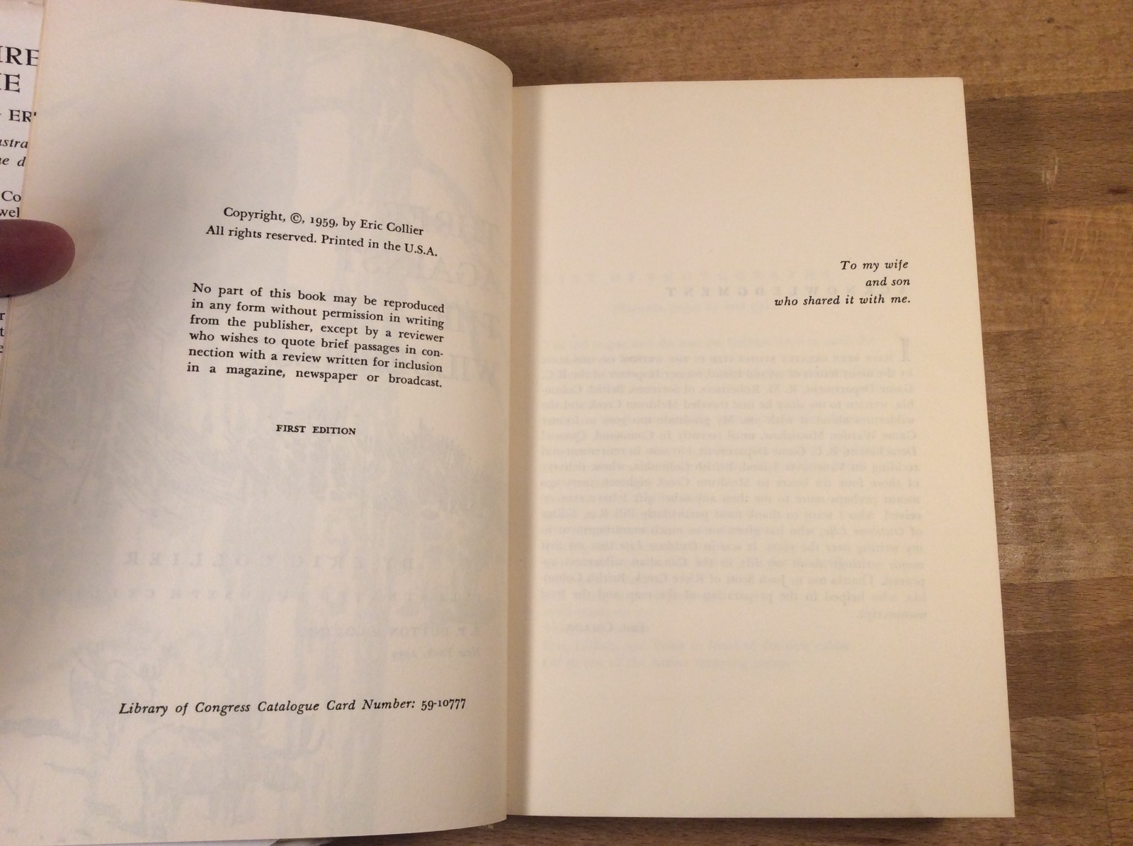Three Against The Wilderness, Collier, 1959 Hardcover 1st Edition/1st Printing