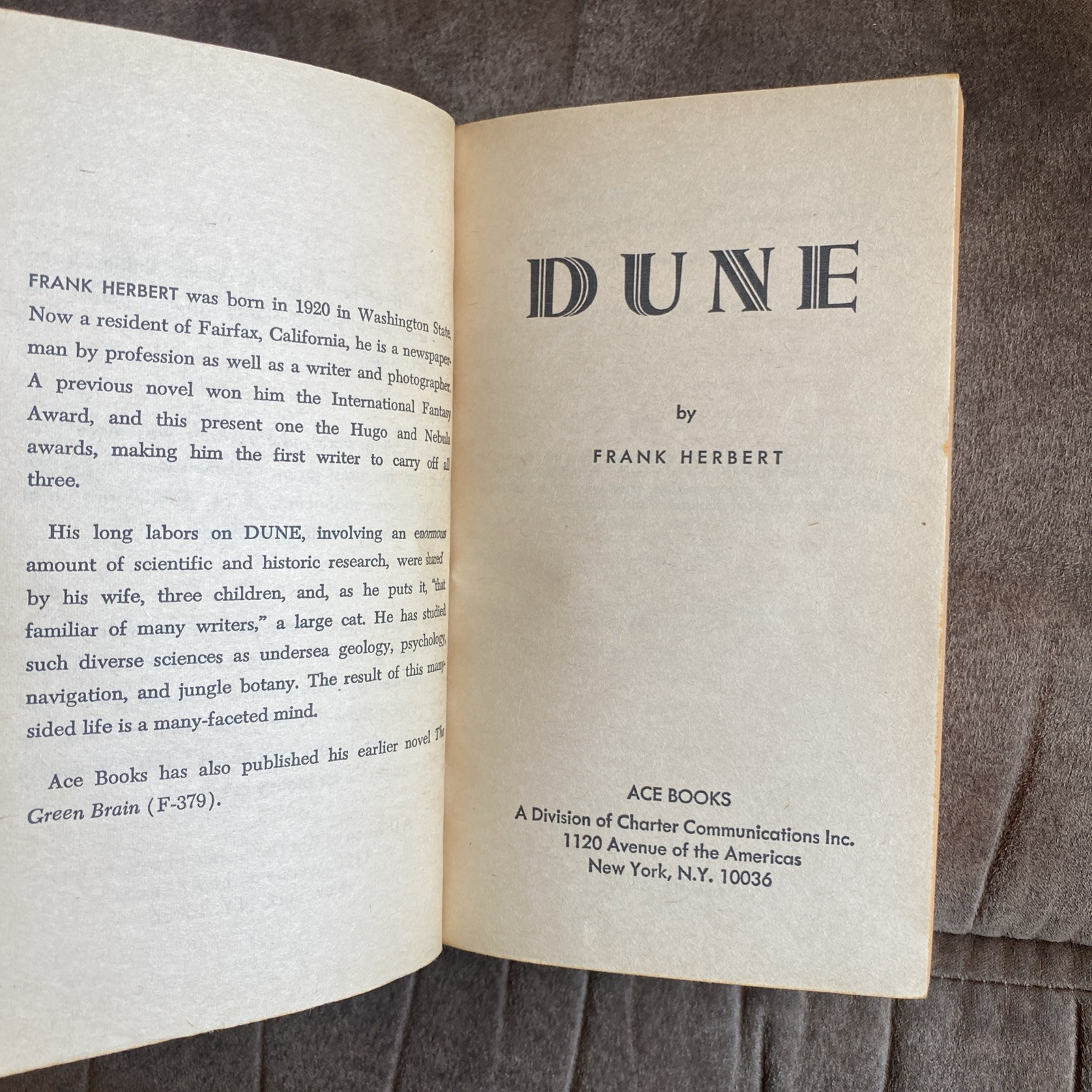 DUNE Frank Herbert 1965 vintage paperback $1.25 Ace Book 17261