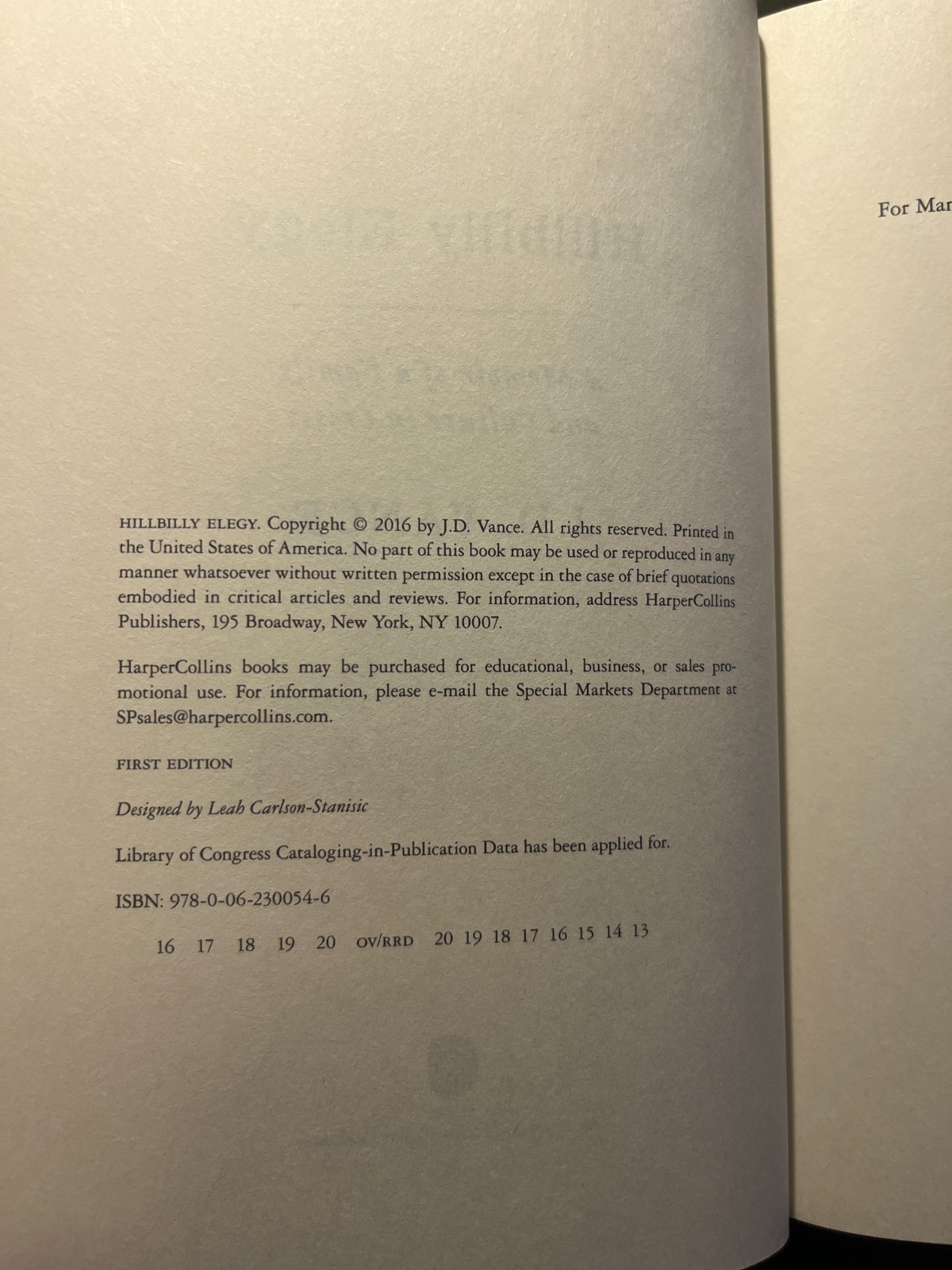 Hillbilly Elegy: A Memoir of a Family by J. D. Vance, 1st Edition, HCDJ -NEW –