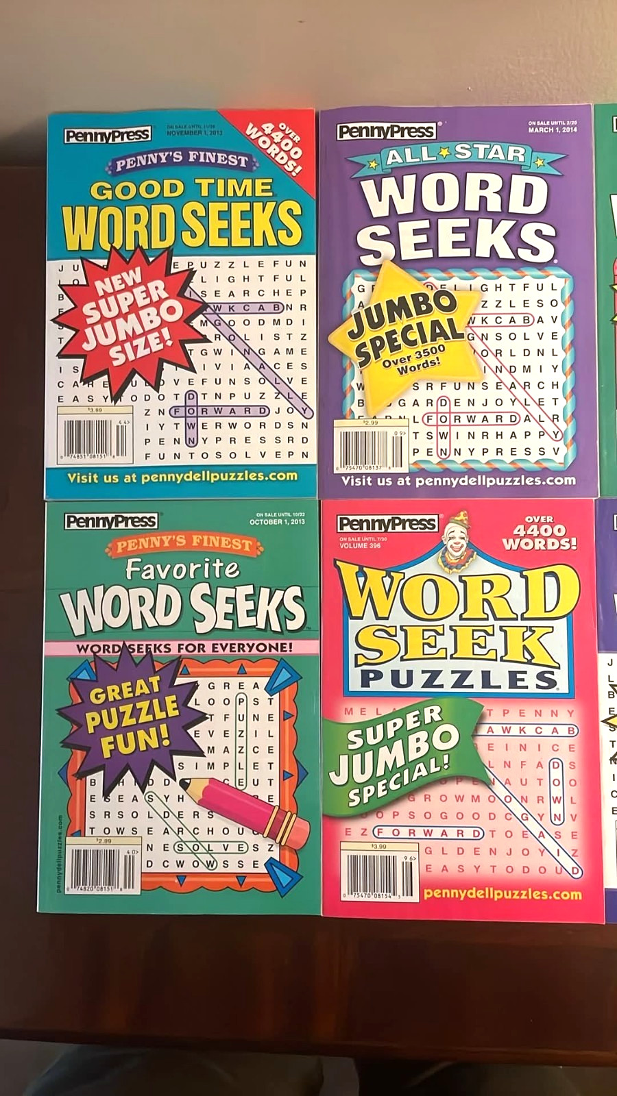 Lot of 7 Penny Press Penny’s Finest Super Word Search Seek Puzzle Books Variety