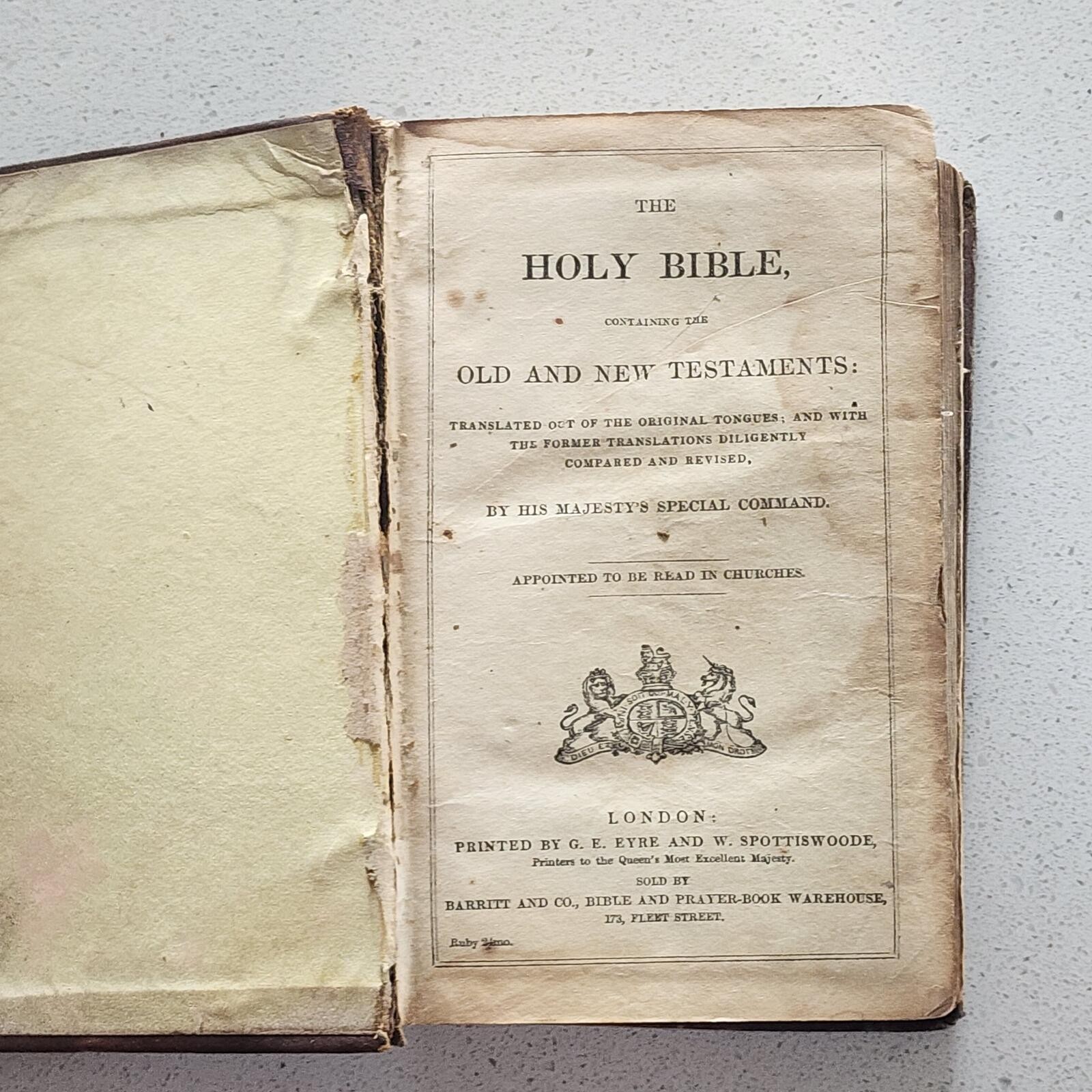 Antique c1860s Victorian Holy Bible Leather Bound Pocket Edition with Gilt Edges