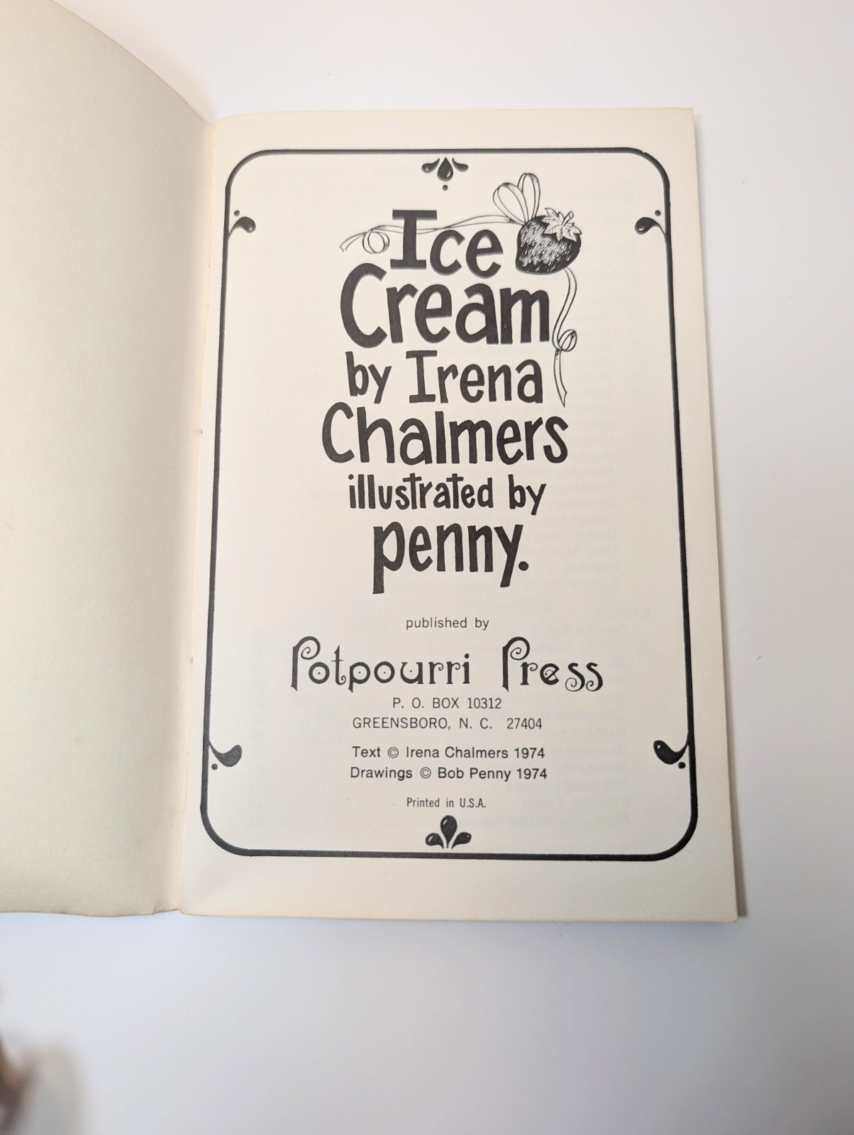 Ice Cream by Irena Chalmers, 1974, Potpourri Press HTF Vintage Cookbook