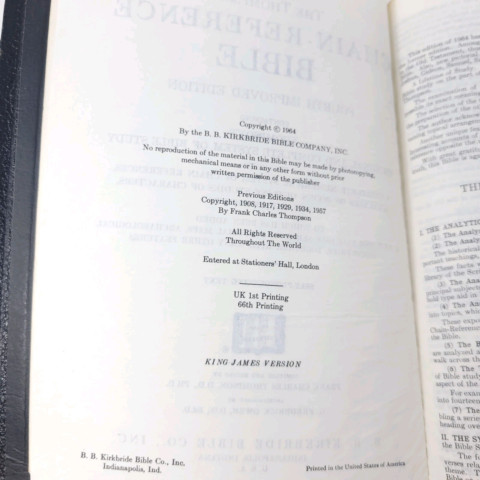 The Thompson Chain Reference Bible 4th Improved Edition Red Letter KJV 1964