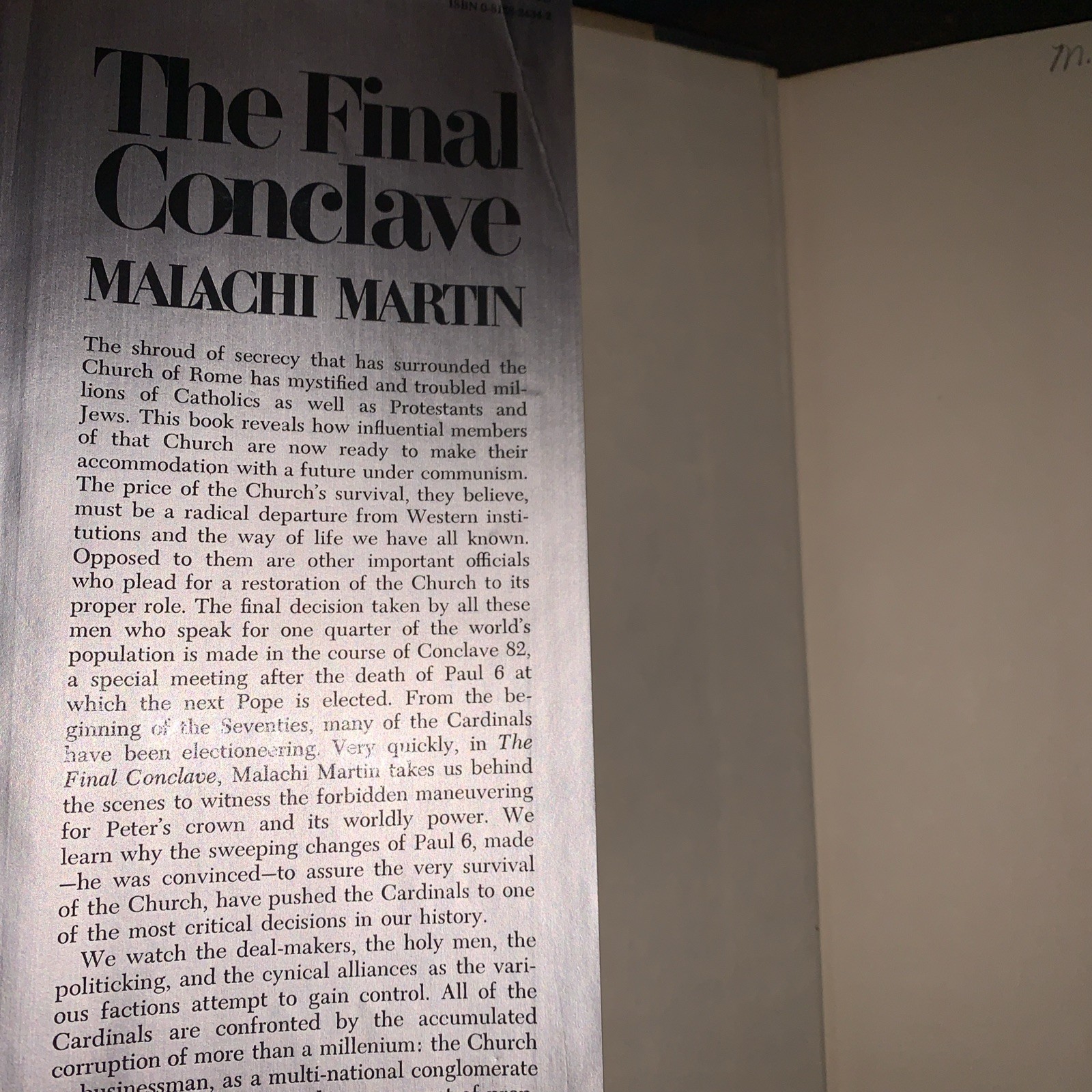 Malachi Martin | The Final Conclave | HC w/ DJ | 1st edition | 1978